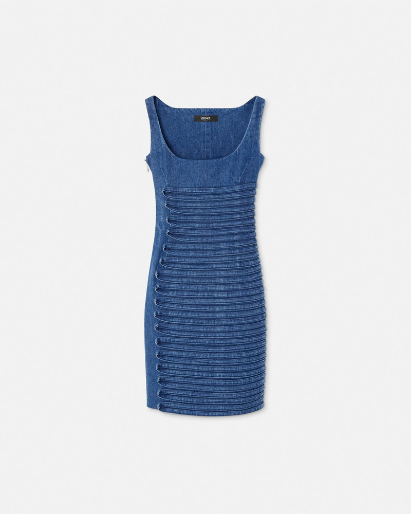 Denim Scoop-Neck Fitted Mini Dress - 1
