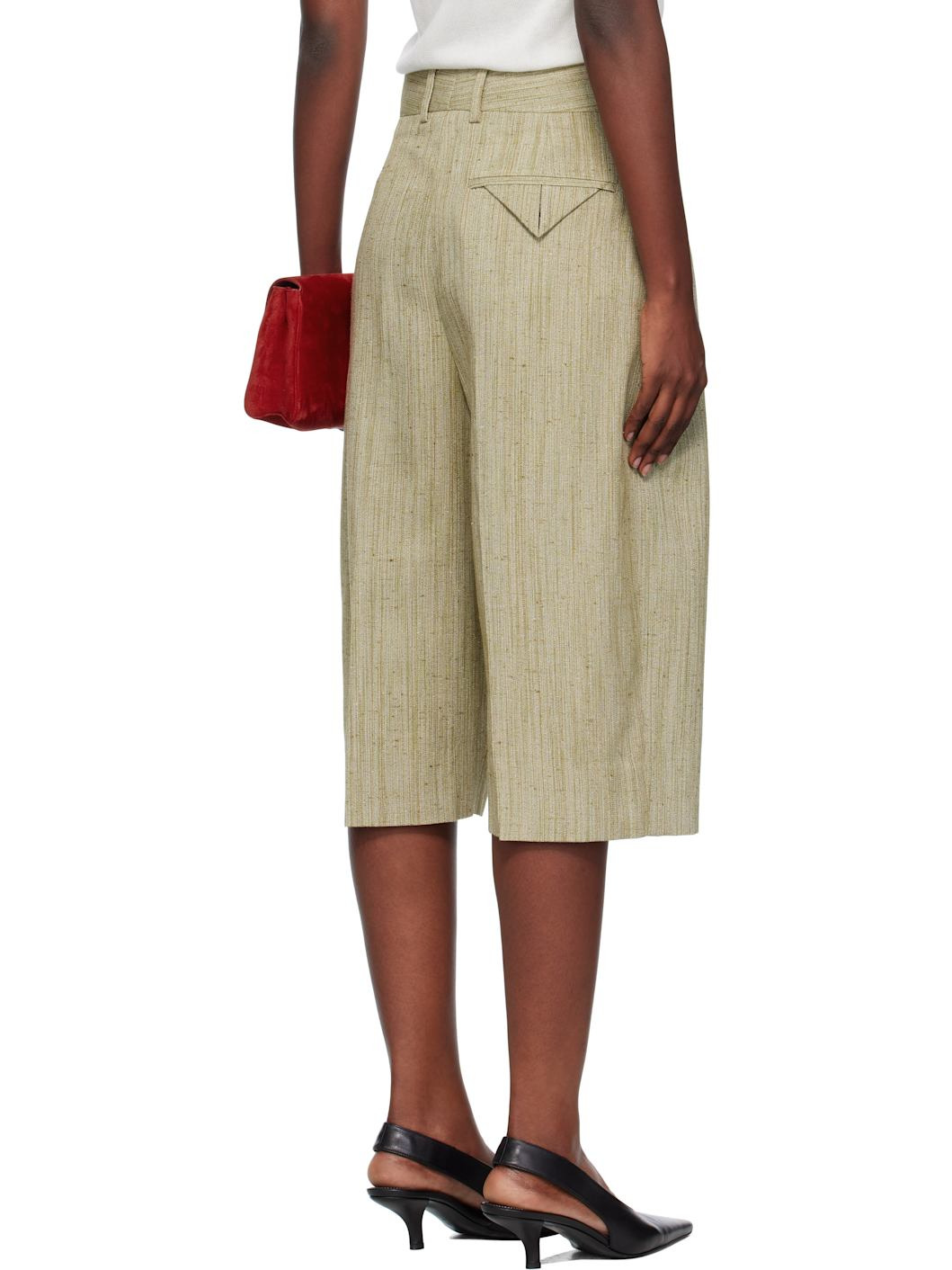 Khaki Viscose Silk Culotte Shorts - 3