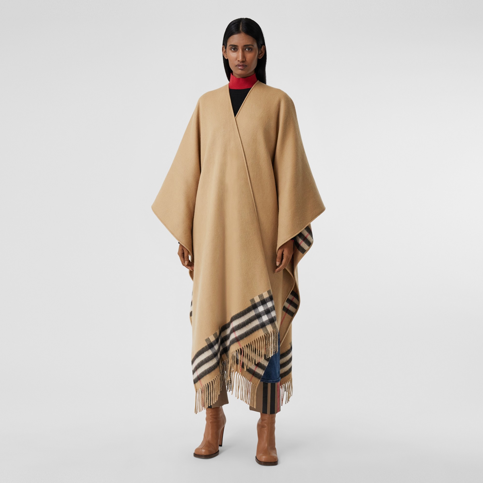 Check Wool Cashmere Reversible Cape - 5