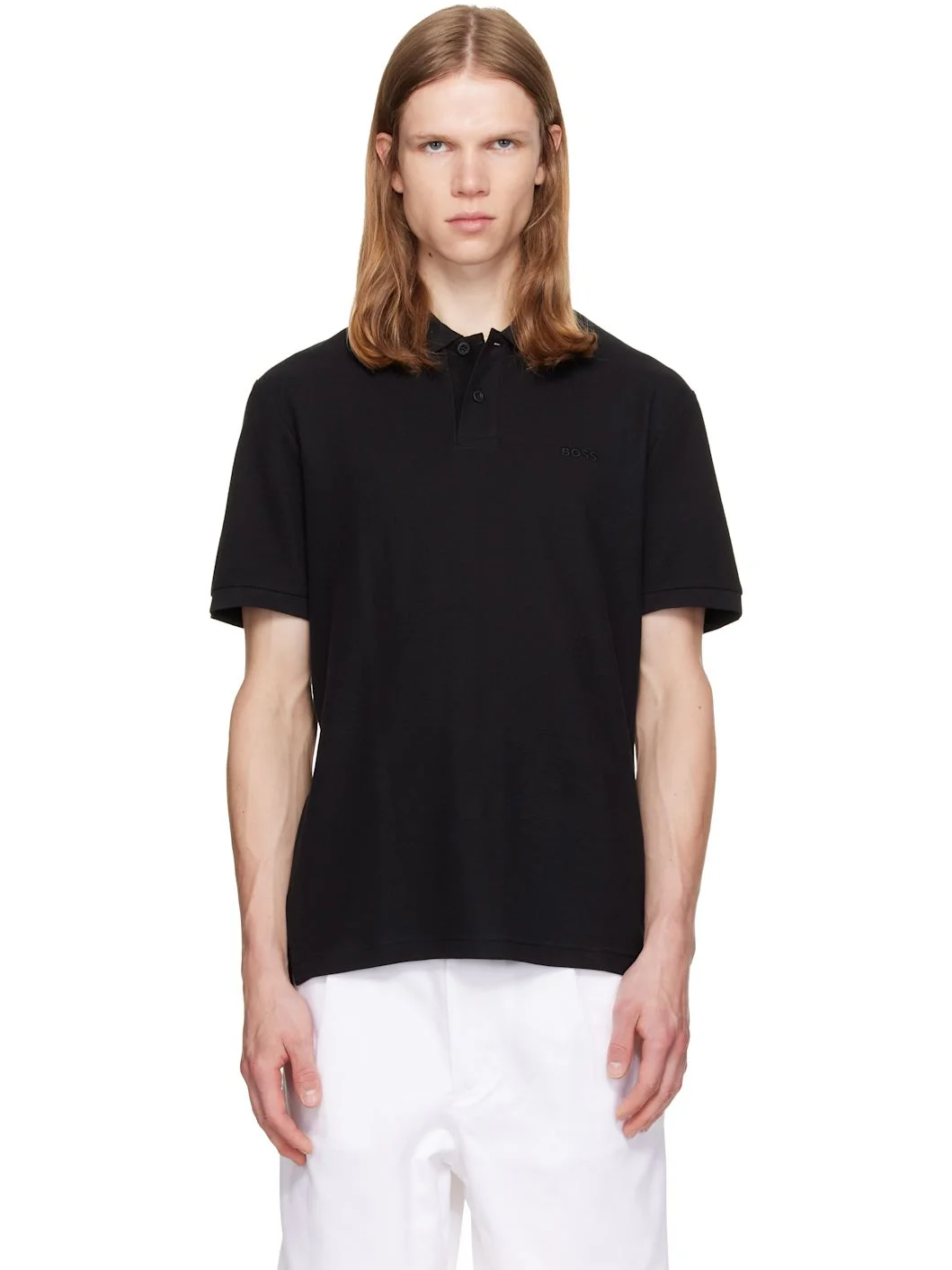 Black Regular-Fit Honeycomb-Strutured Cotton Piqué Polo - 1