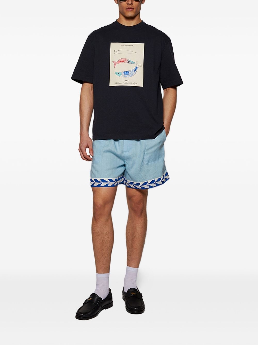 Seedling leaf-embroidered elasticated shorts - 2