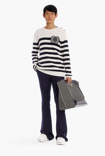 Ecru and black cotton nautical sweater with embroidered Balmain badge - 2
