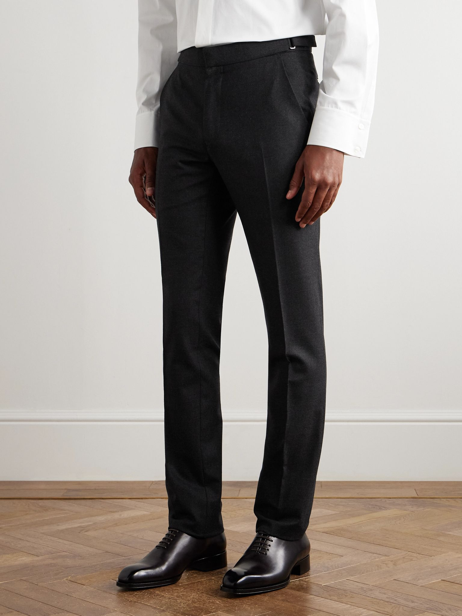 Dyllan Slim-Fit Straight-Leg Stretch-Wool Flannel Trousers Black - 3