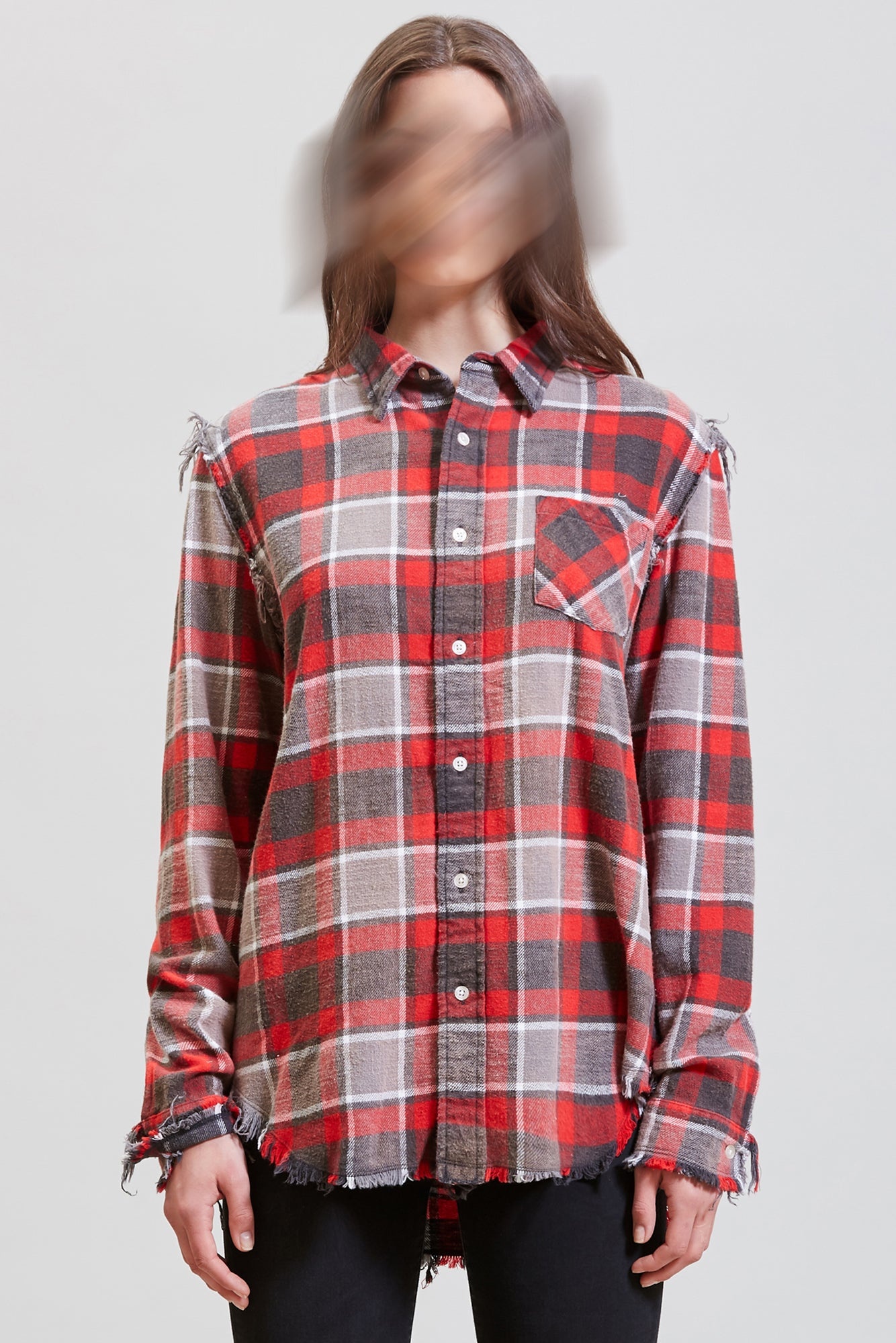 SHREDDED SEAM SHIRT - RED AND GREY PLAID | R13 - 3