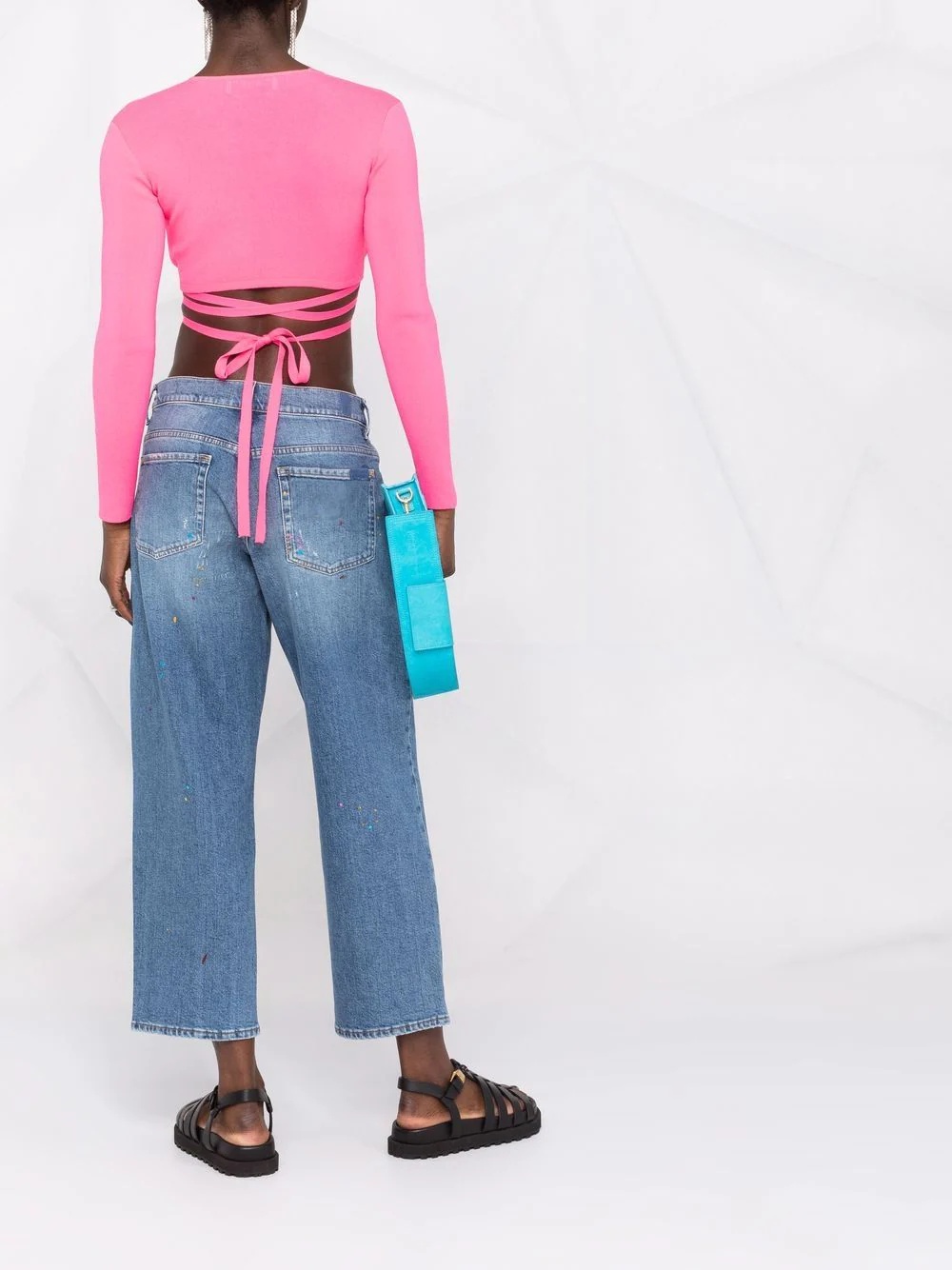lace-up cropped top - 4