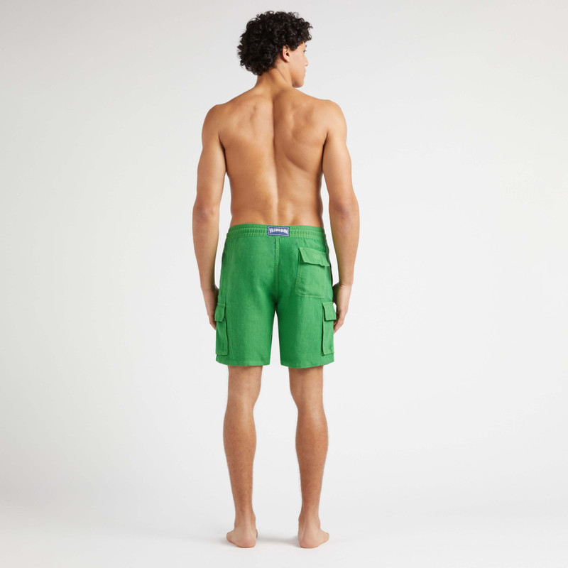 Men Linen Bermuda Shorts Cargo Pockets 4