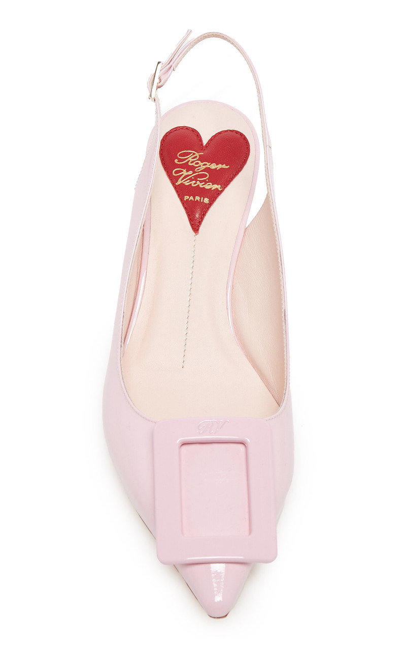 Roger Vivier Virgule Buckle-Embellished Patent Leather Slingback Pumps pink outlook