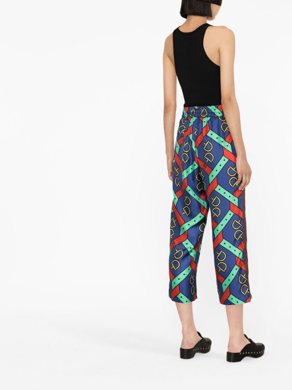 graphic-print silk cropped trousers - 3