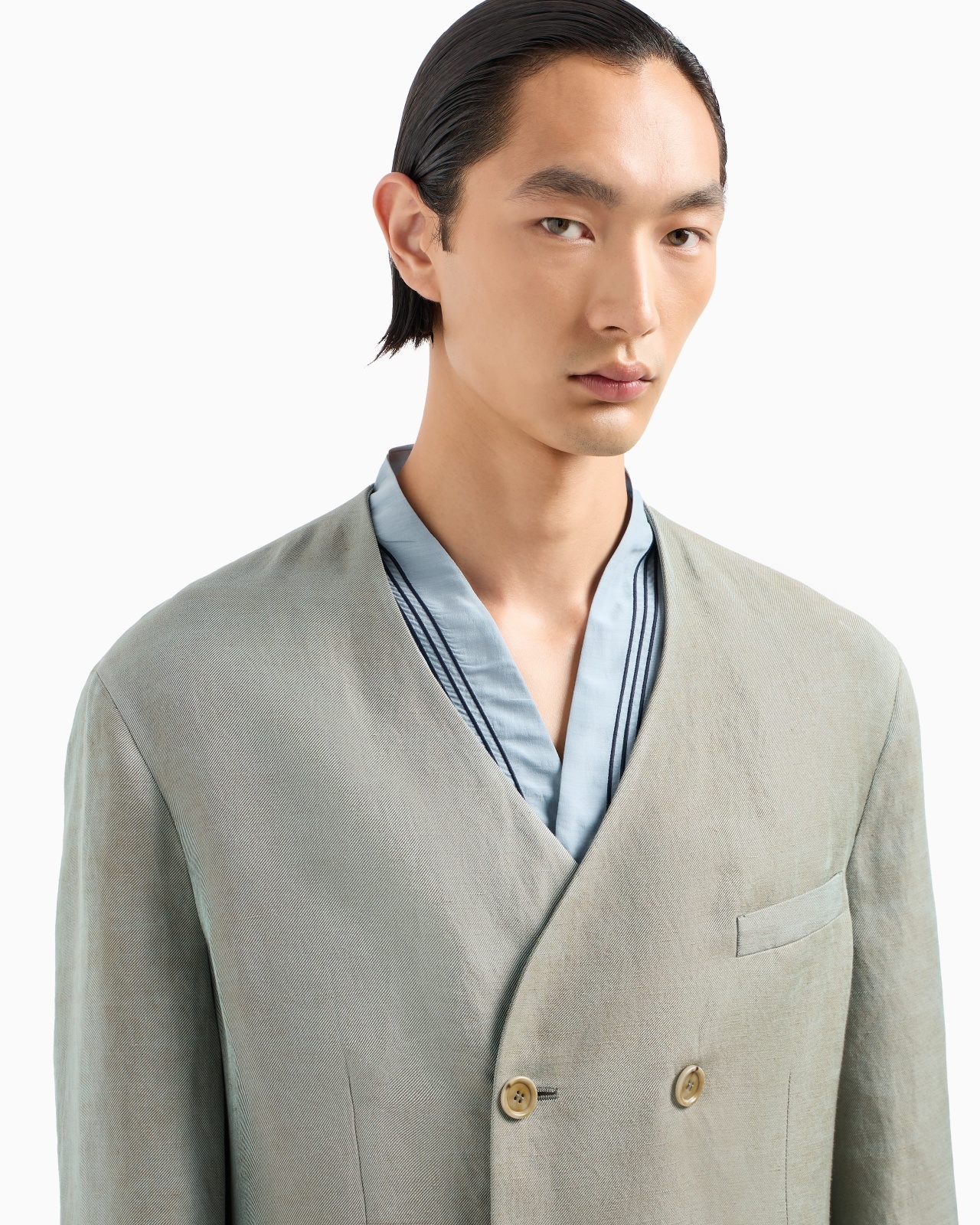 DOUBLE-BREASTED JACKET IN IRIDESCENT LINEN TWILL - 5