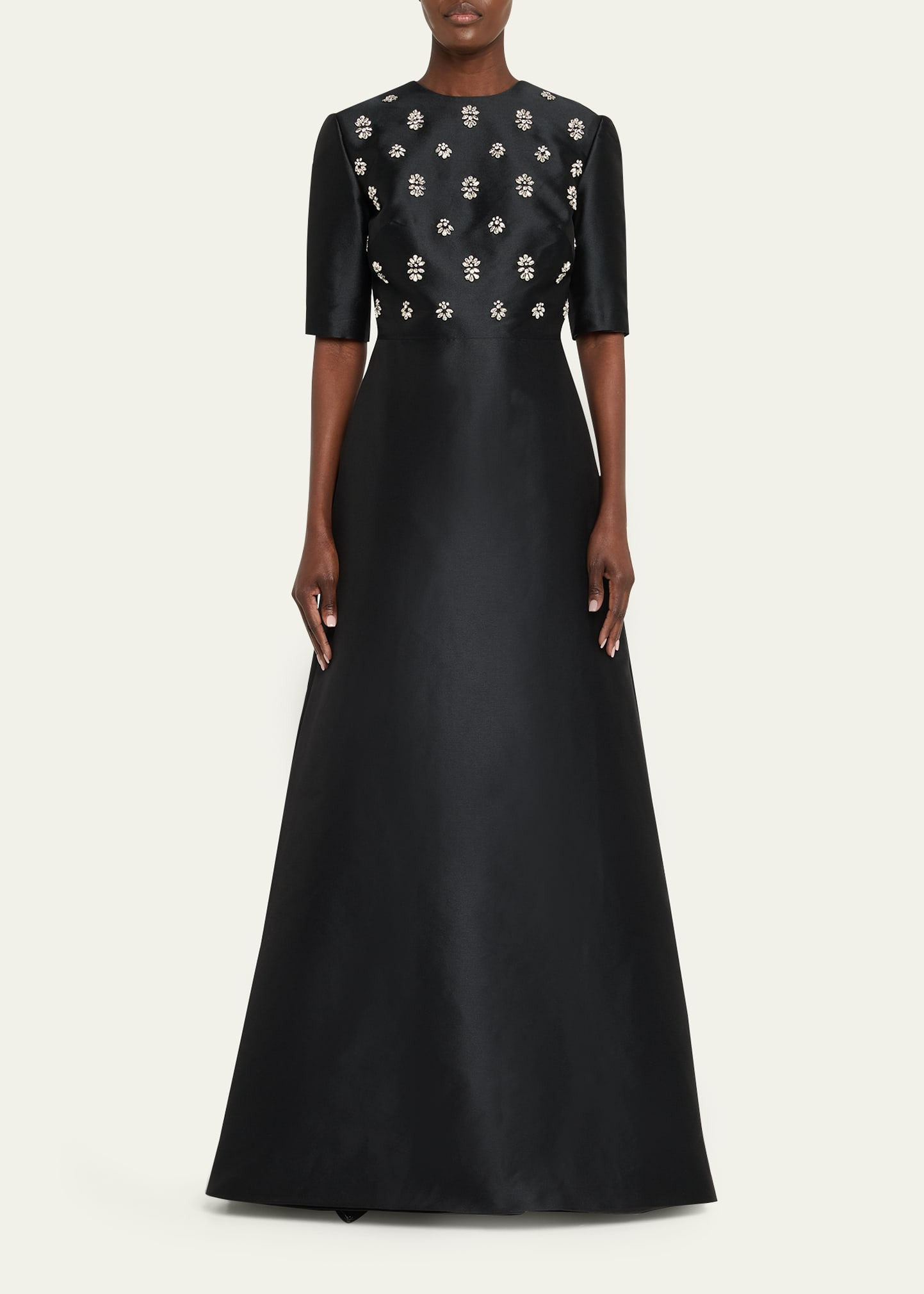 Embellished Mikado Silk Short-Sleeve Gown - 2