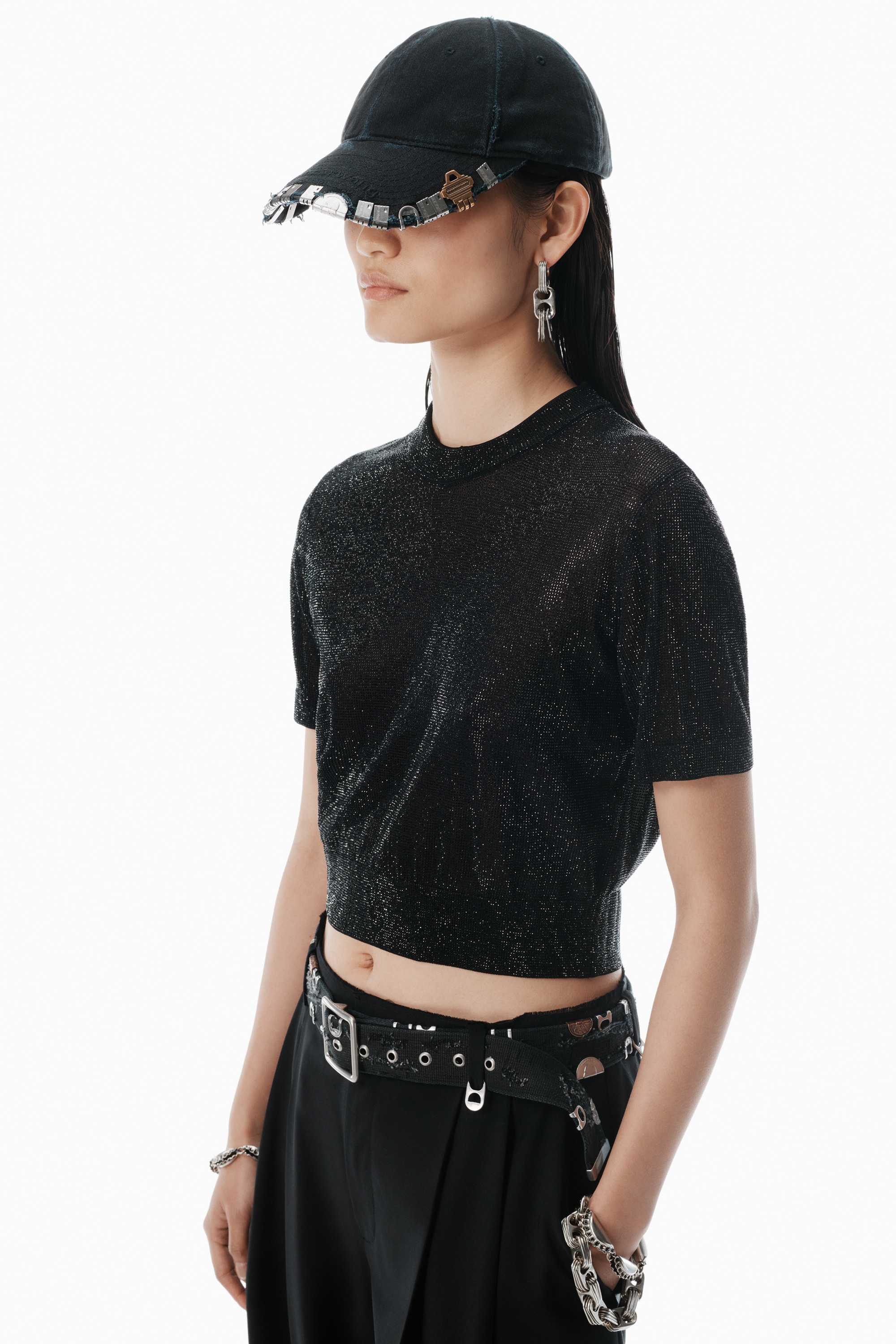 Black Clear Bead Hotfix Crewneck Tee - 3