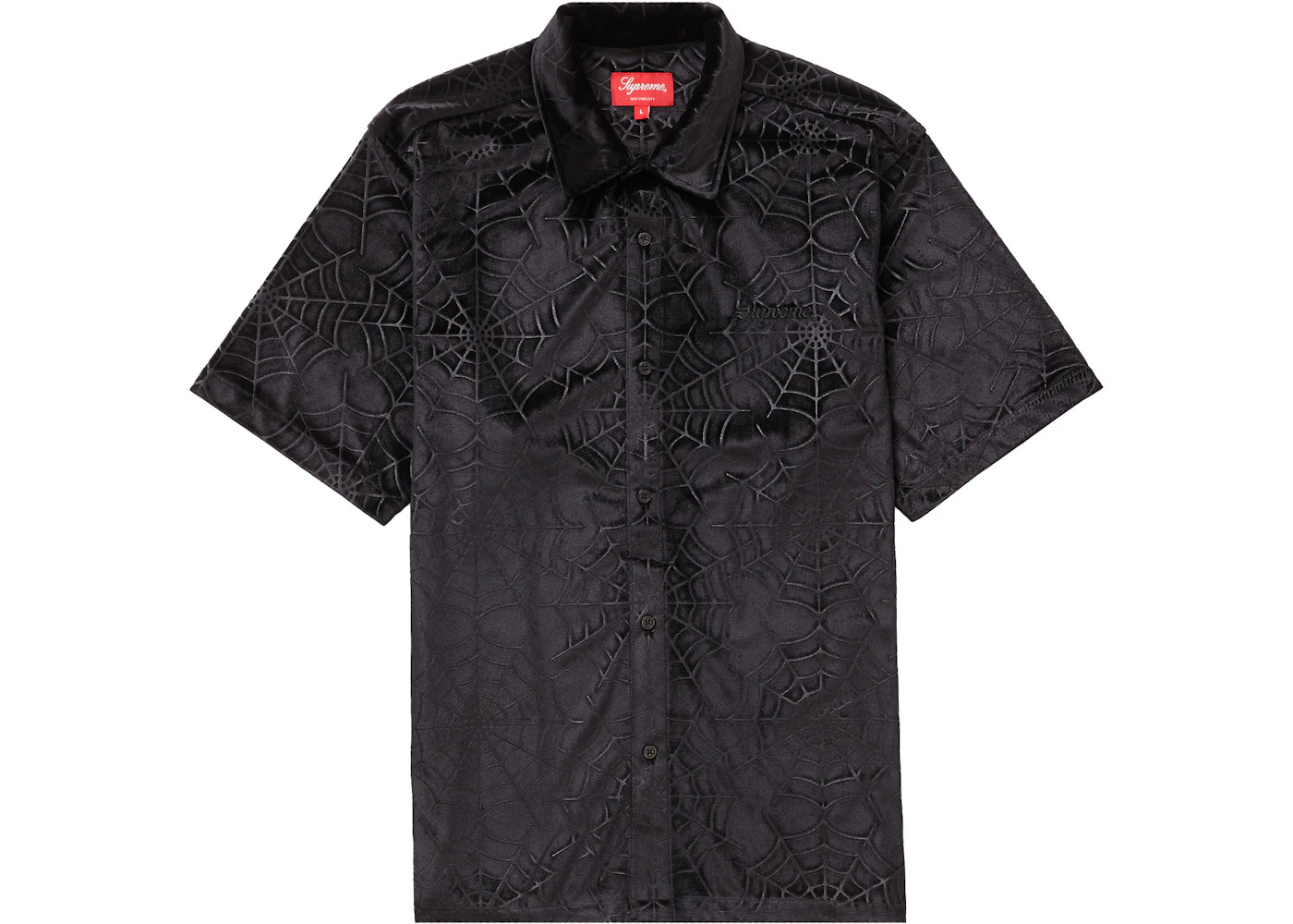Supreme Spider Web Velvet S/S Shirt Black - 1