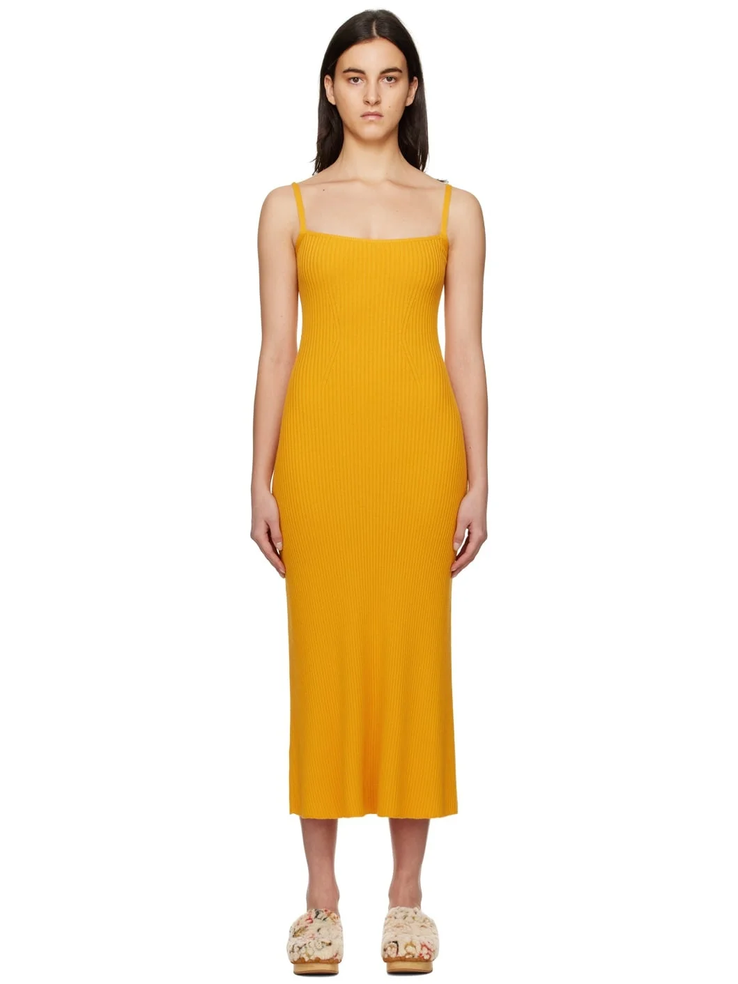 Yellow Ribbed Long Dress - 1