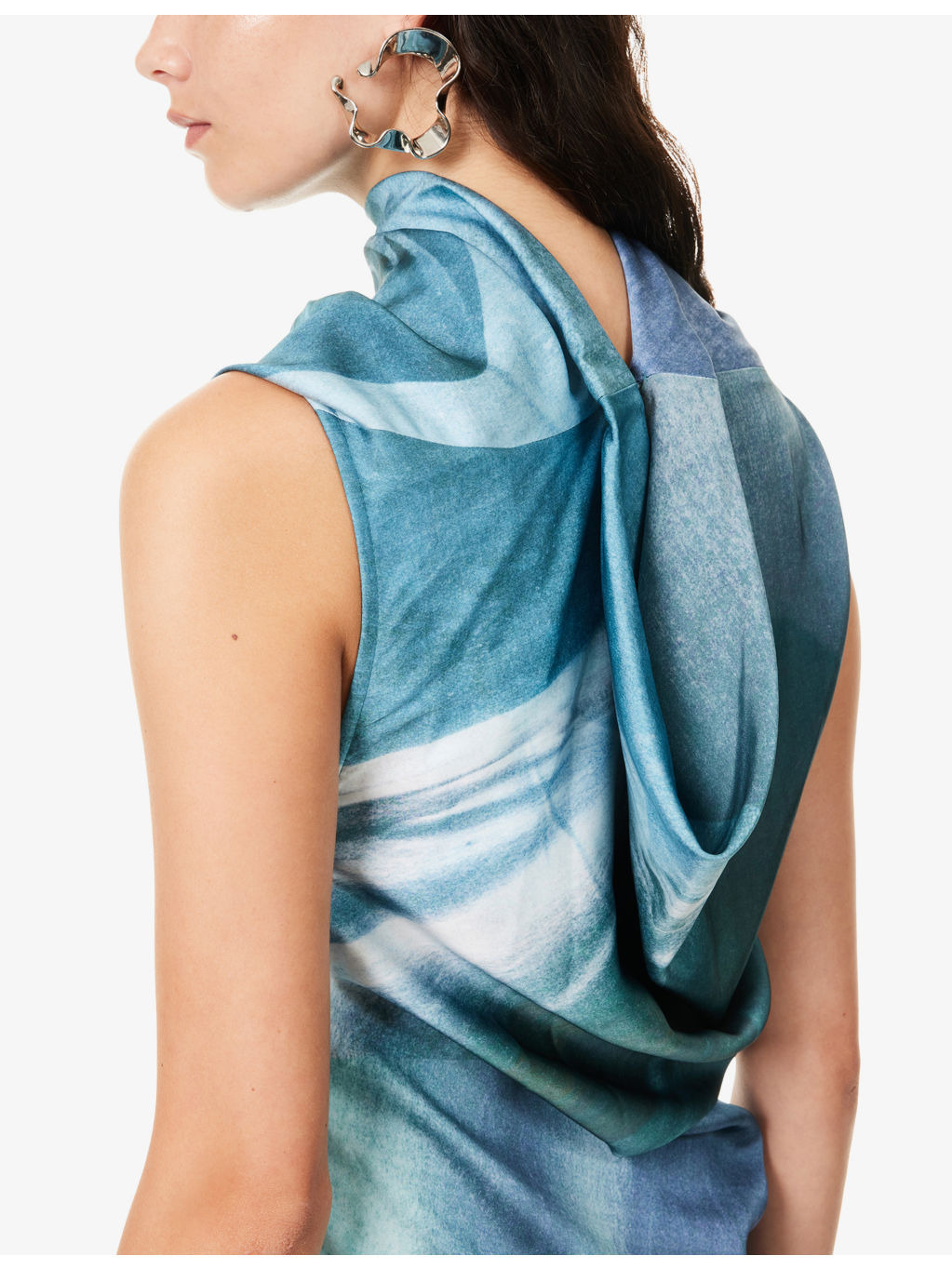 Draped Water Satin Maxi Dress - 5