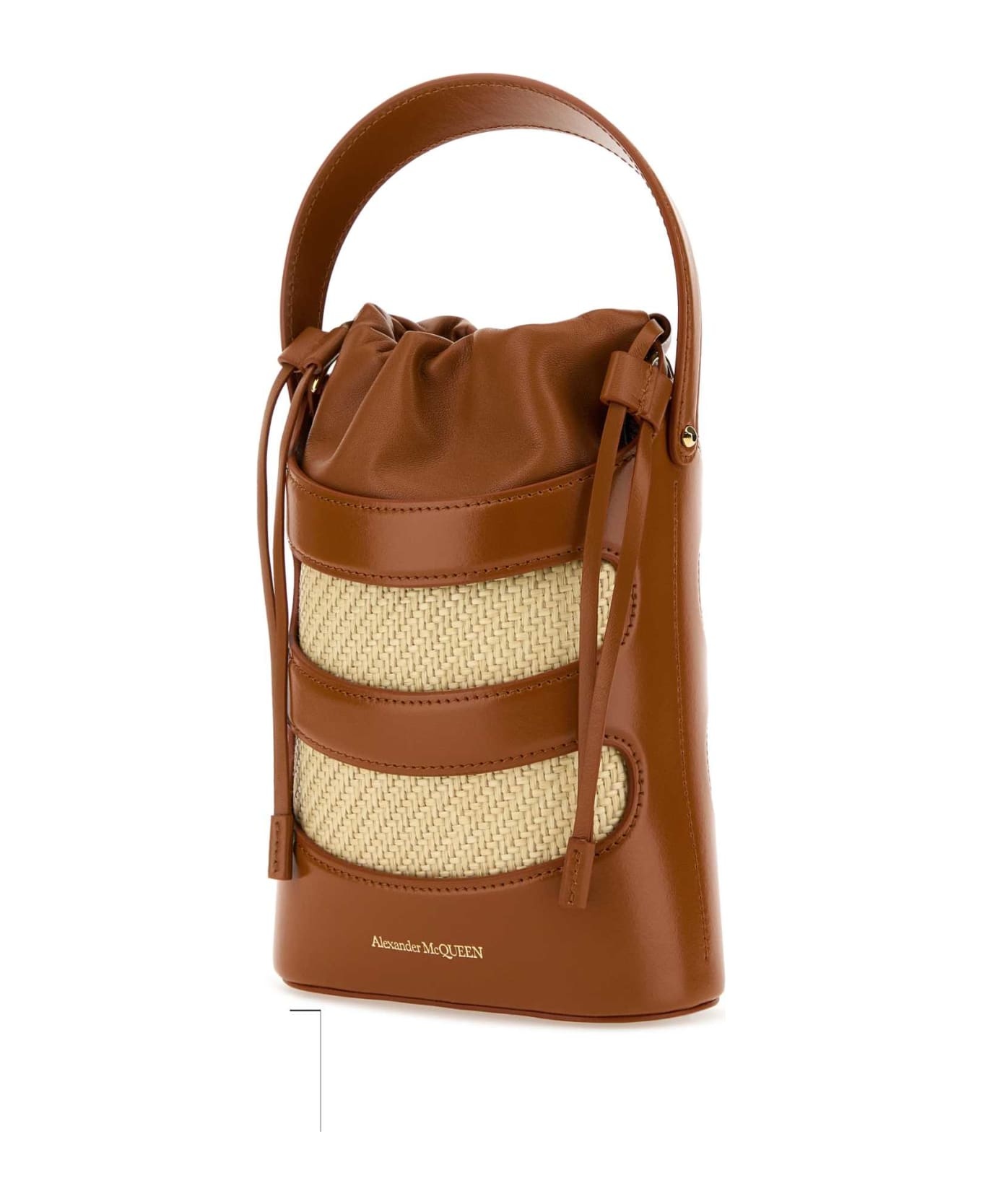 Two-tone Leather And Raffia Mini The Rise Bucket Bag - 2