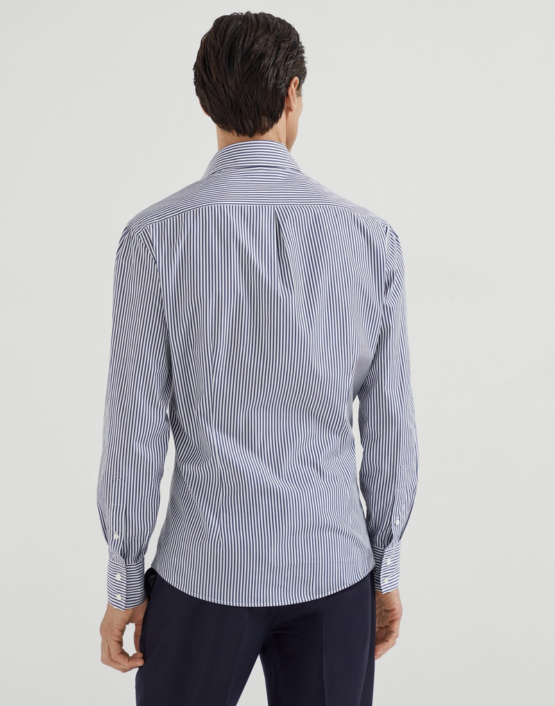 Brunello Cucinelli Striped poplin slim fit shirt with spread collar outlook