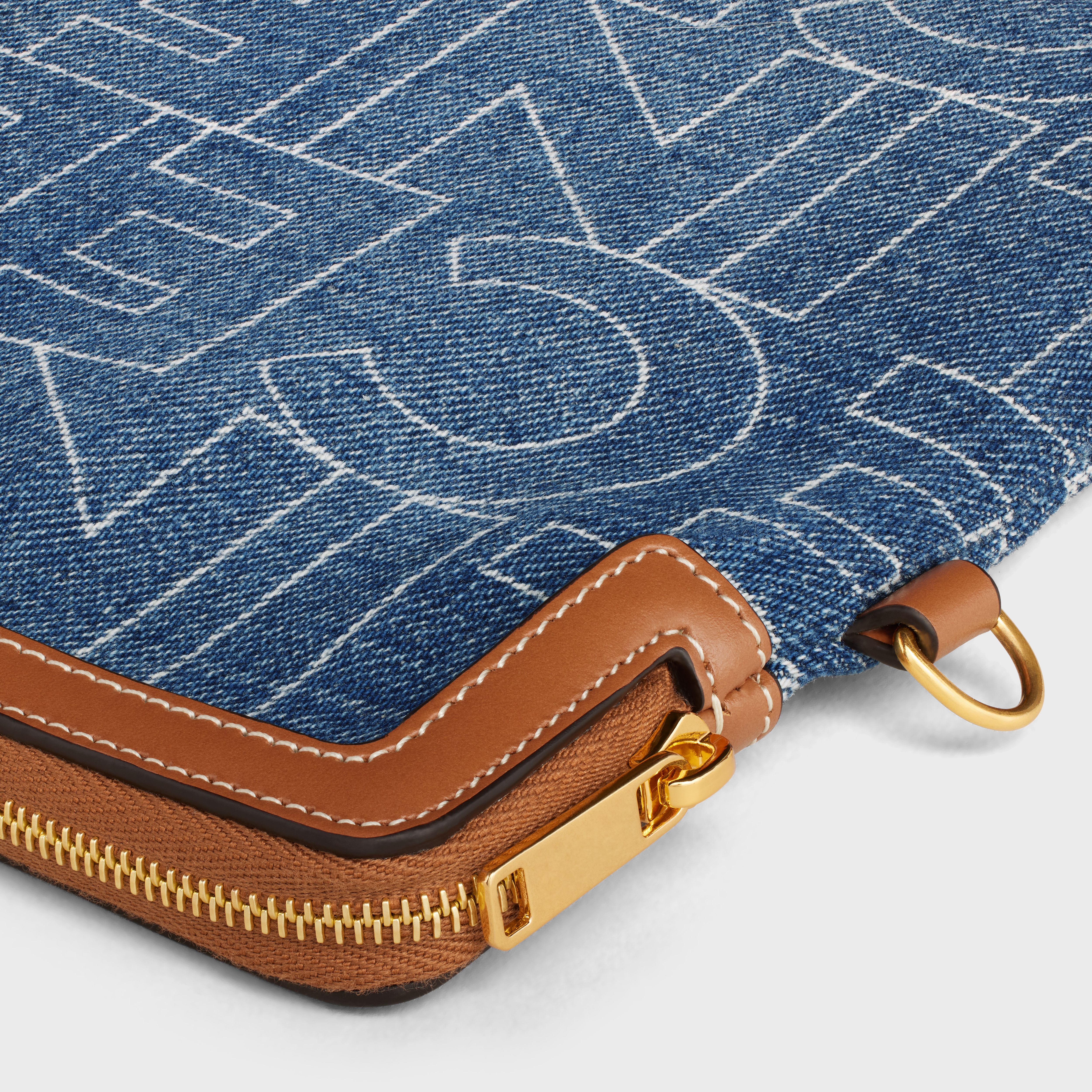 SMALL POUCH WITH STRAP in DENIM WITH CELINE ALL-OVER PRINT - 5