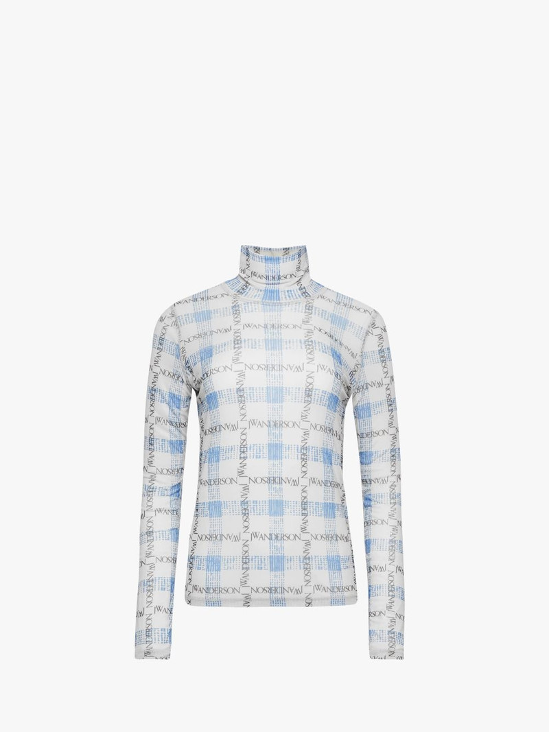 LOGO GRID CHECK PRINT - SHEER LONG SLEEVE TOP 1