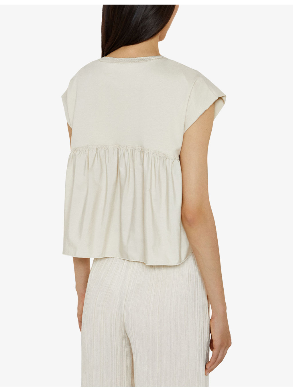 Cropped Poplin-Panel Cotton-Jersey T-Shirt - 4