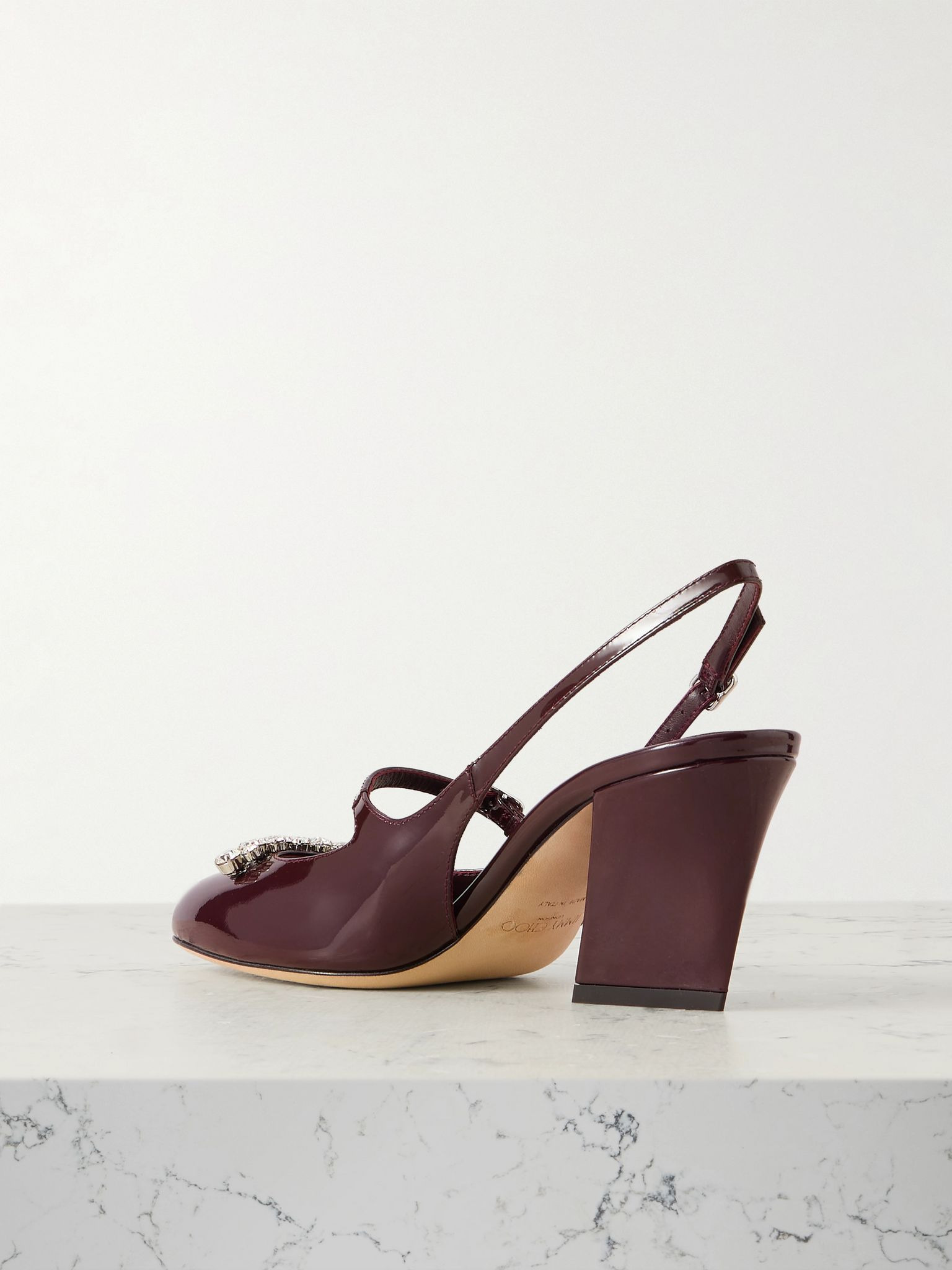Belinda 70 crystal-embellished patent-leather slingback pumps Burgundy - 3