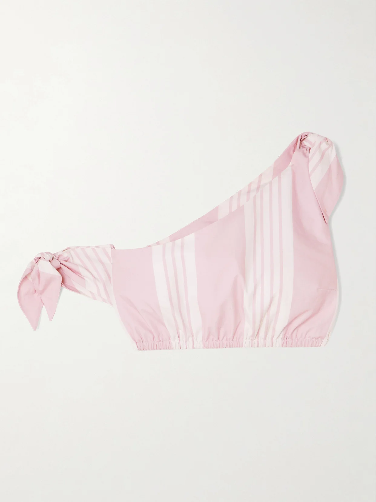 Rosie Cropped One-shoulder Tie-detailed Striped Cotton Top - 1