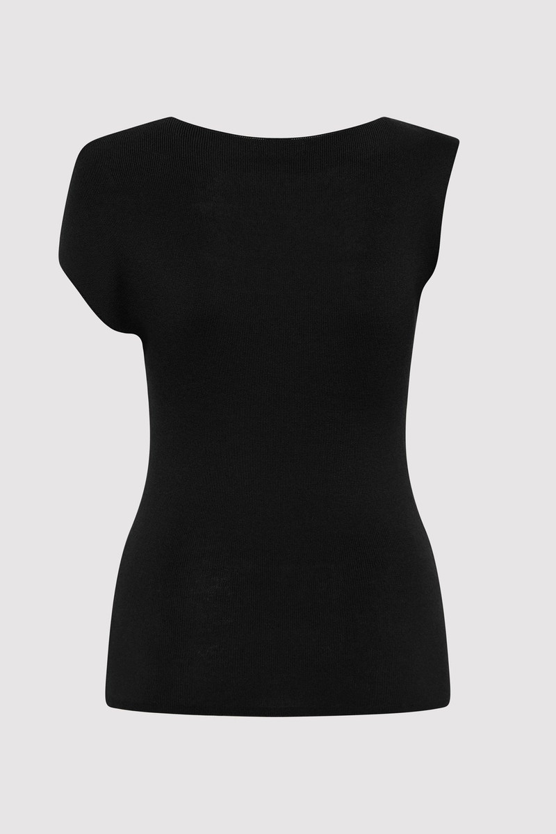 ST. AGNI Asymmetric Knit Top - Black outlook