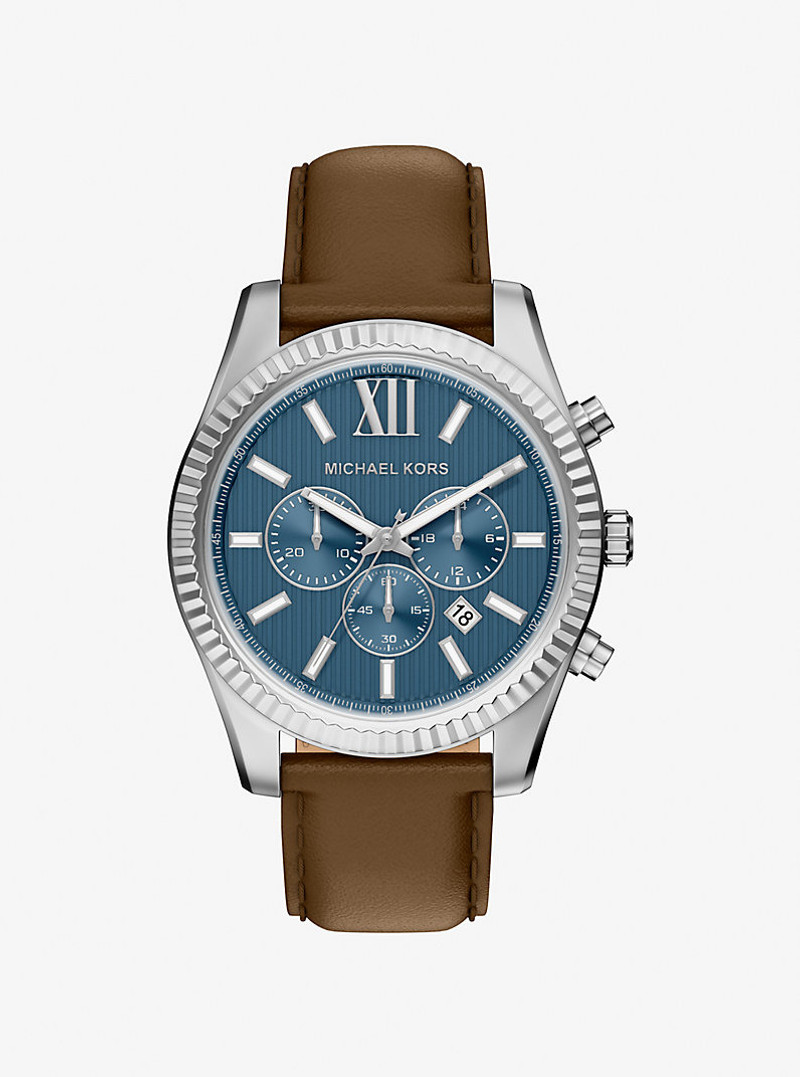Oversized Lexington Silver-Tone and Leather Watch 1
