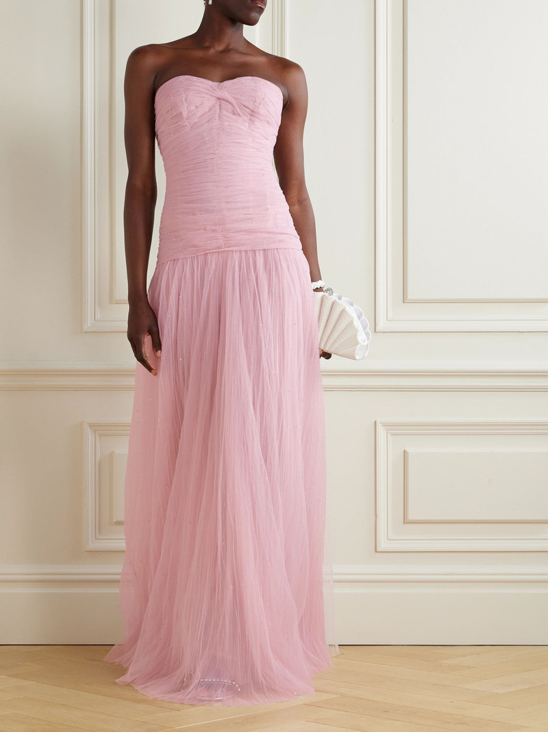 MARMAR HALIM Strapless bead-embellished plissé-tulle gown Pink outlook