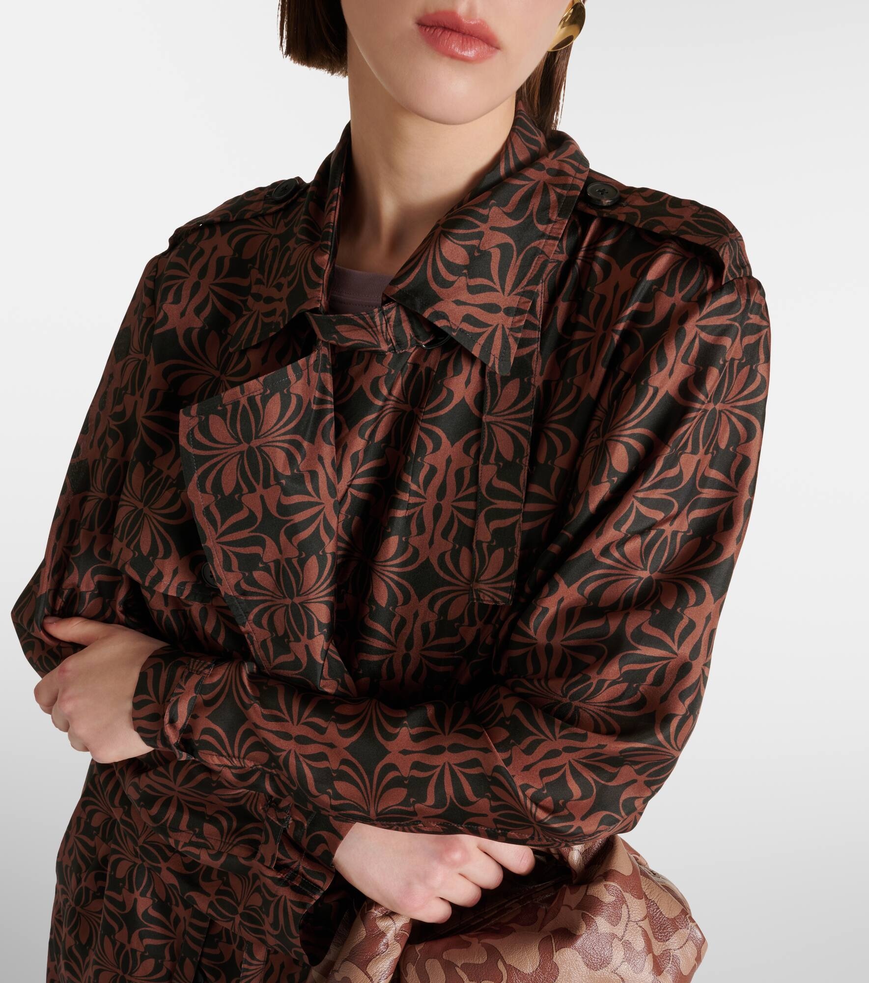 Printed silk satin trench coat - 4