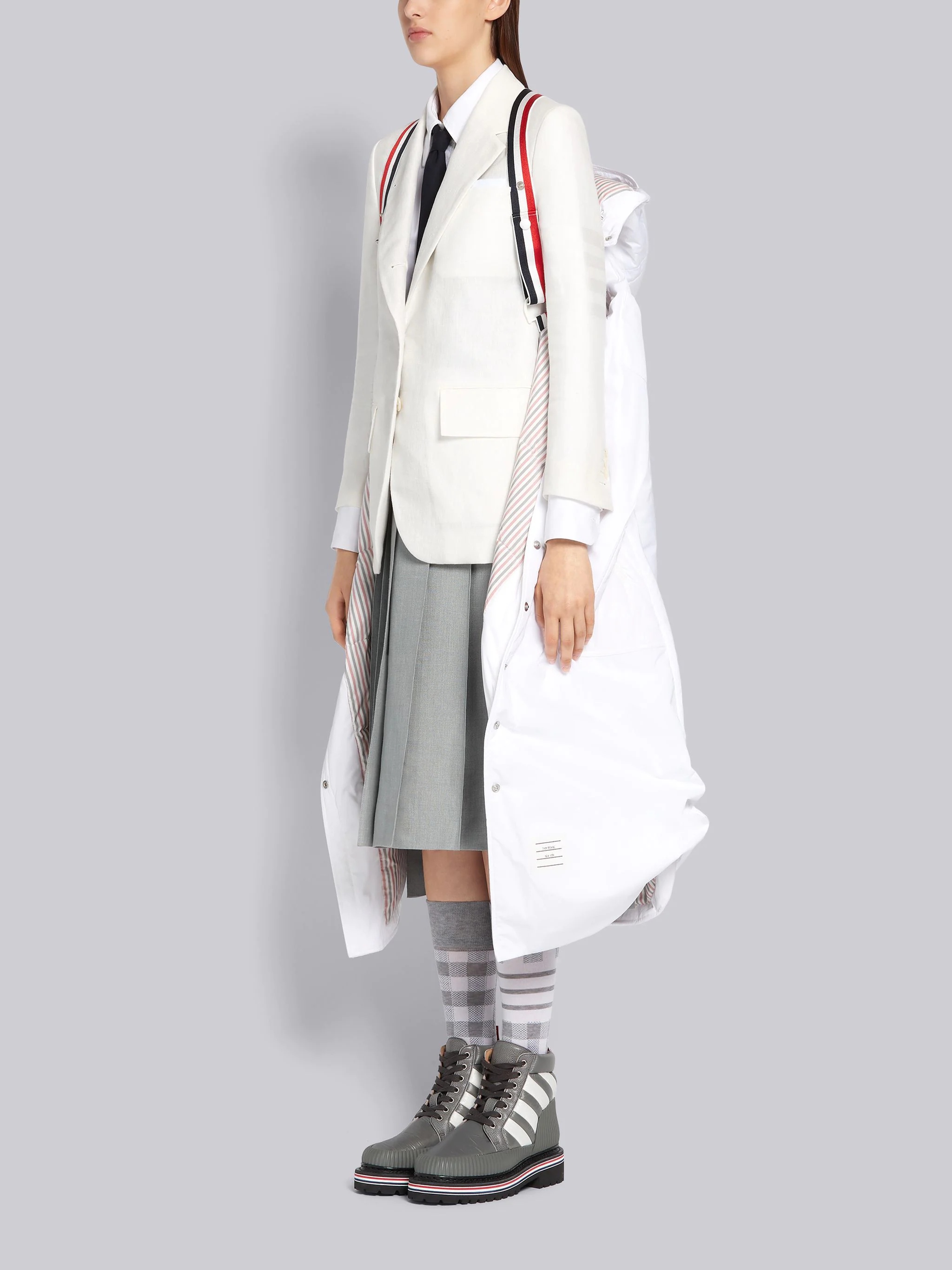 White Tech Down Filled Poly Twill Hooded Shirtdress - 4