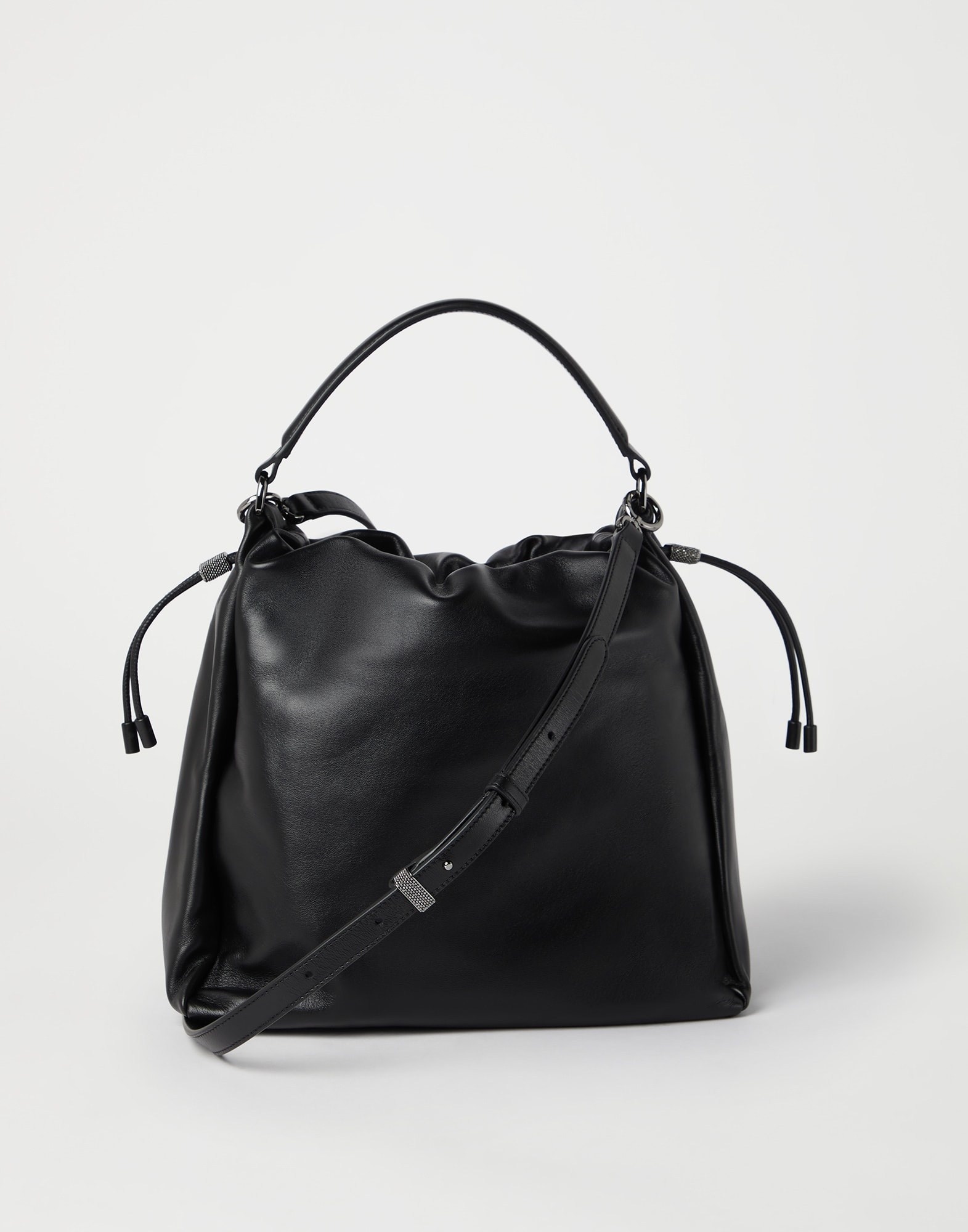 Soft leather bucket bag with monili - 2