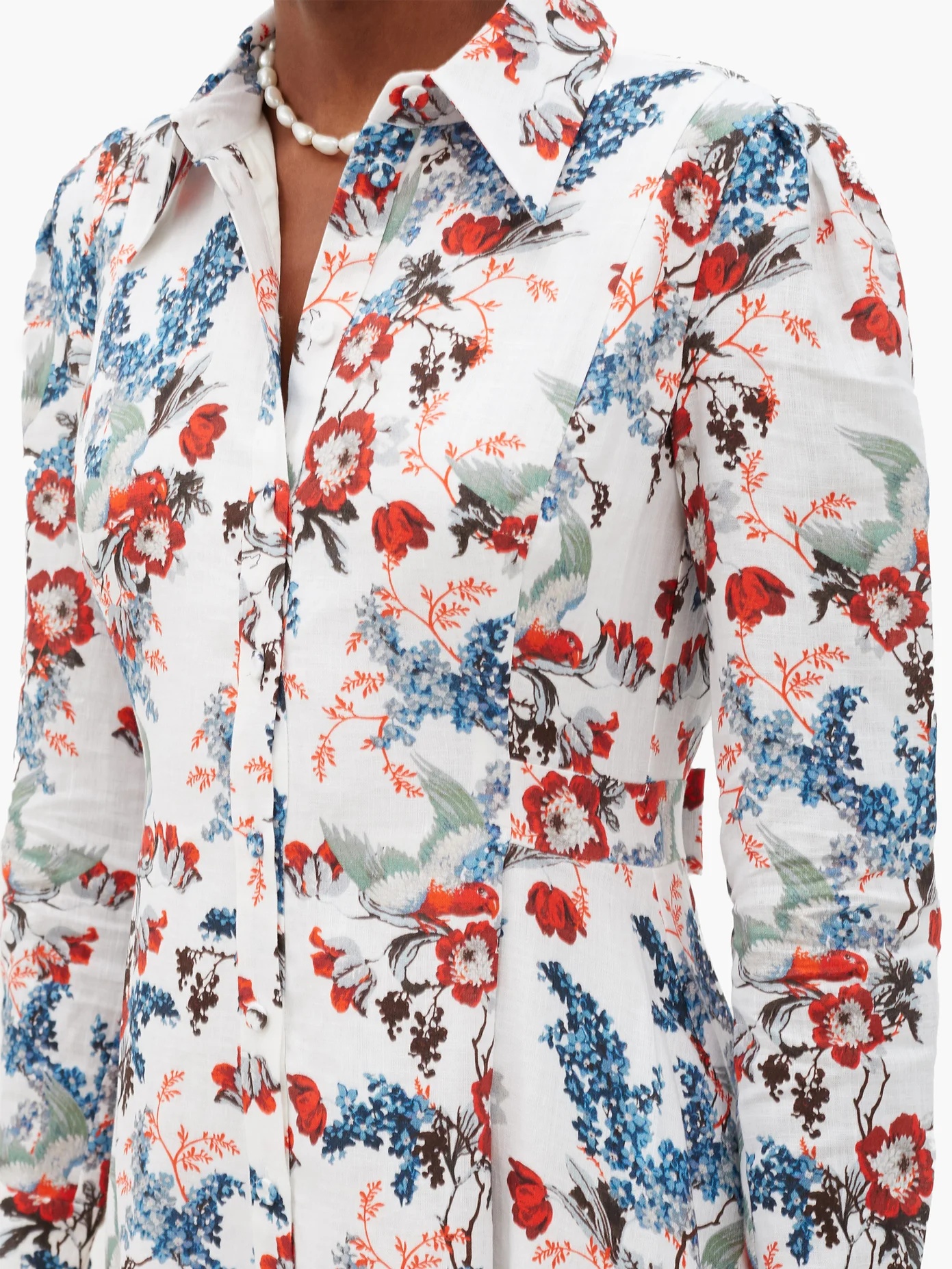 Josianne Bird Blossom-print linen midi shirt dress - 4