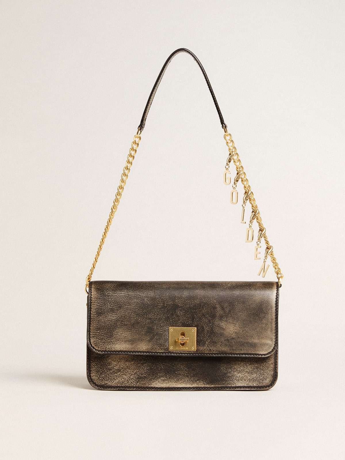 Gioia Bag in black vintage leather with gold details - 5
