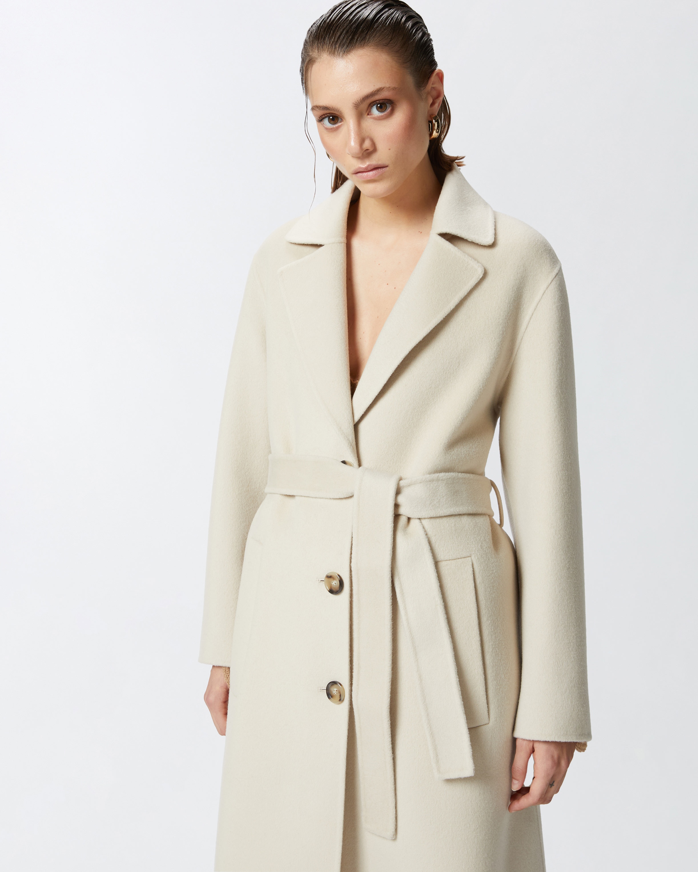 LONG DOUBLE-LAYERED CLOTH COAT WITH BELT - 3