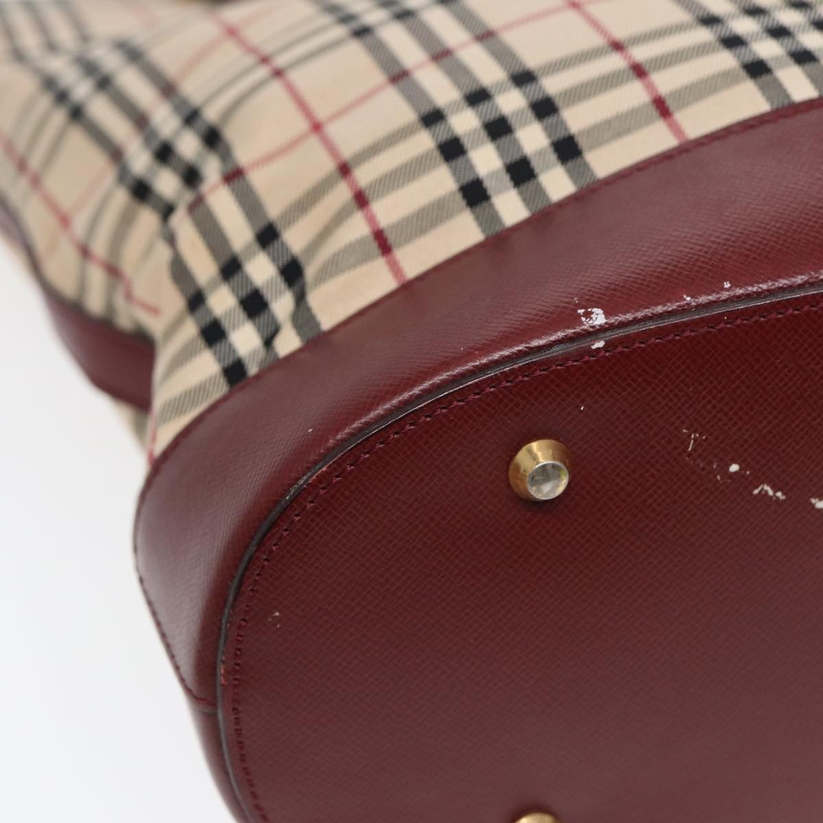 Burberry Nova Check Tote Bag Canvas Leather Beige Bordeaux - 9