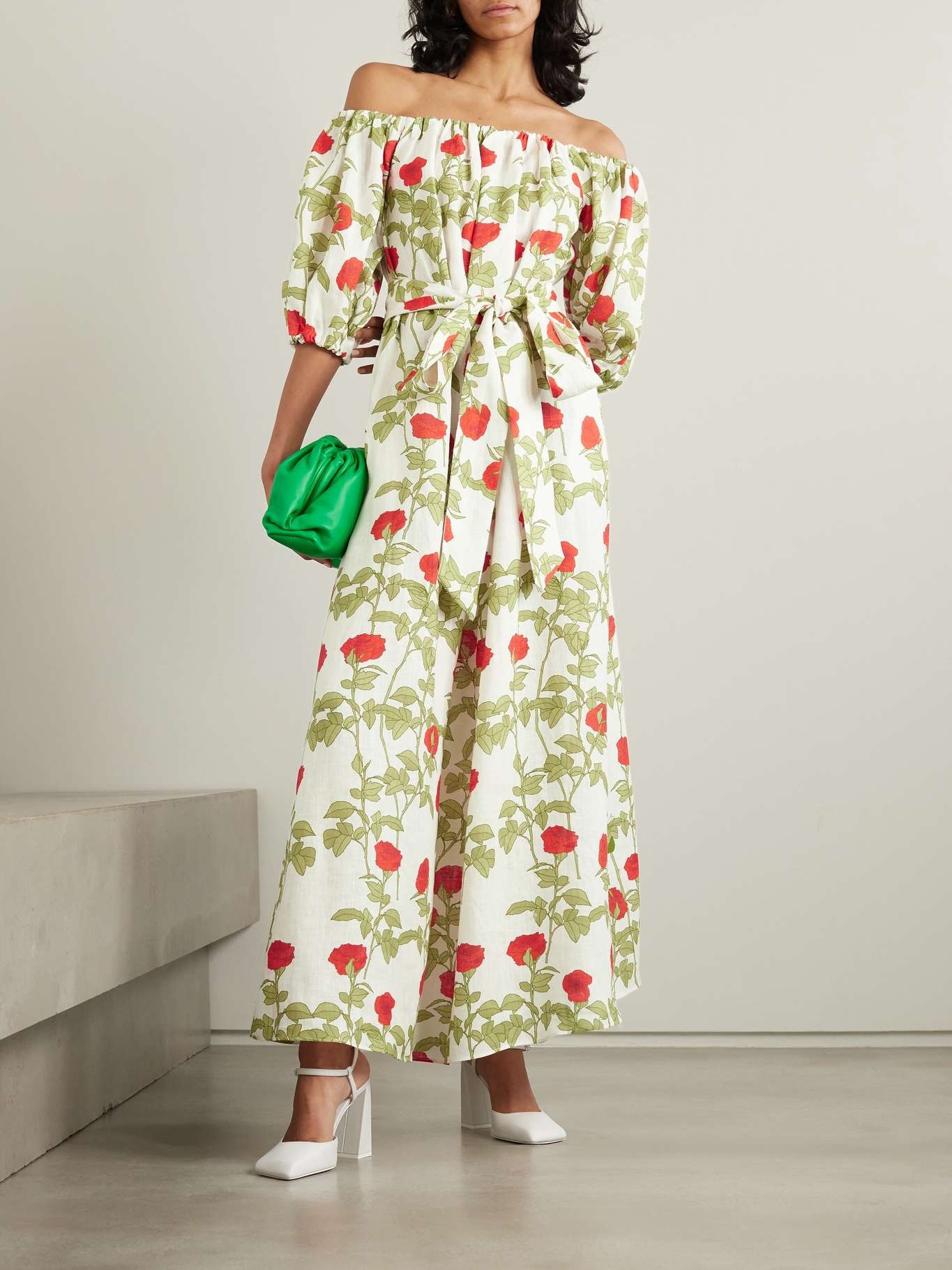 Zaza off-the-shoulder belted floral-print linen maxi dress - 2