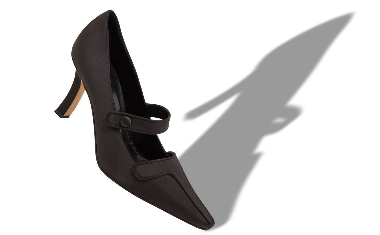 Black Satin Mary Jane Pumps - 2