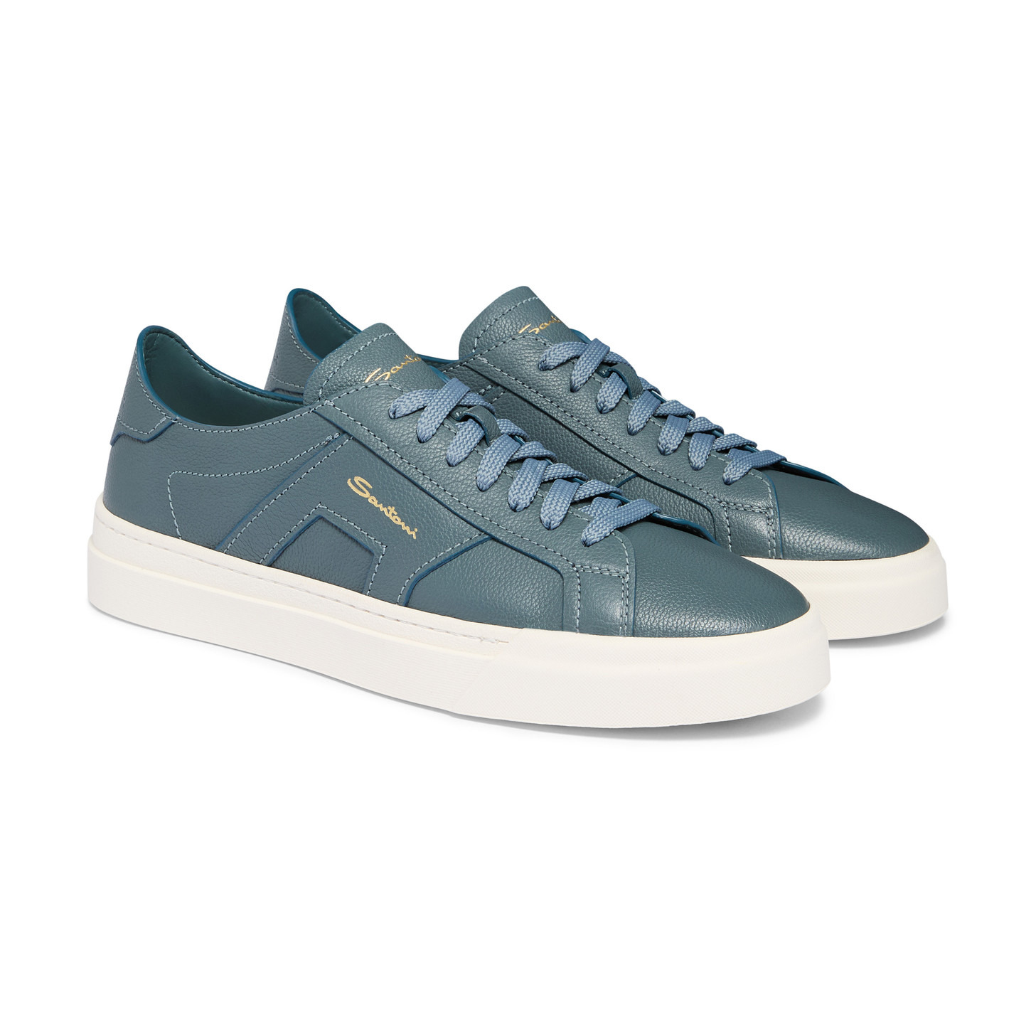 Men's light blue tumbled leather Double Buckle Sneaker - 2
