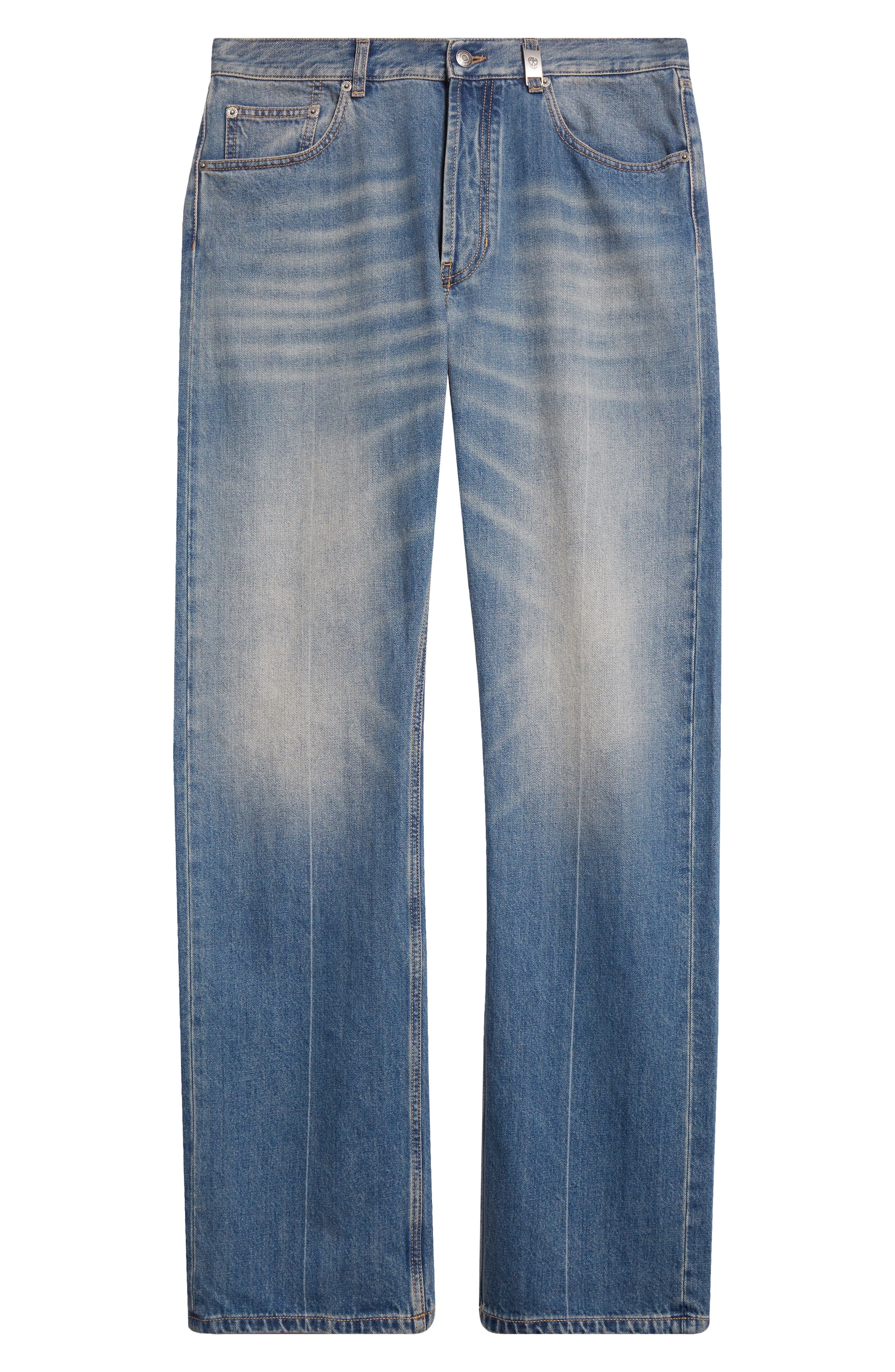 Alexander McQueen Skull Straight Leg Jeans in Blue Washed at Nordstrom - 6