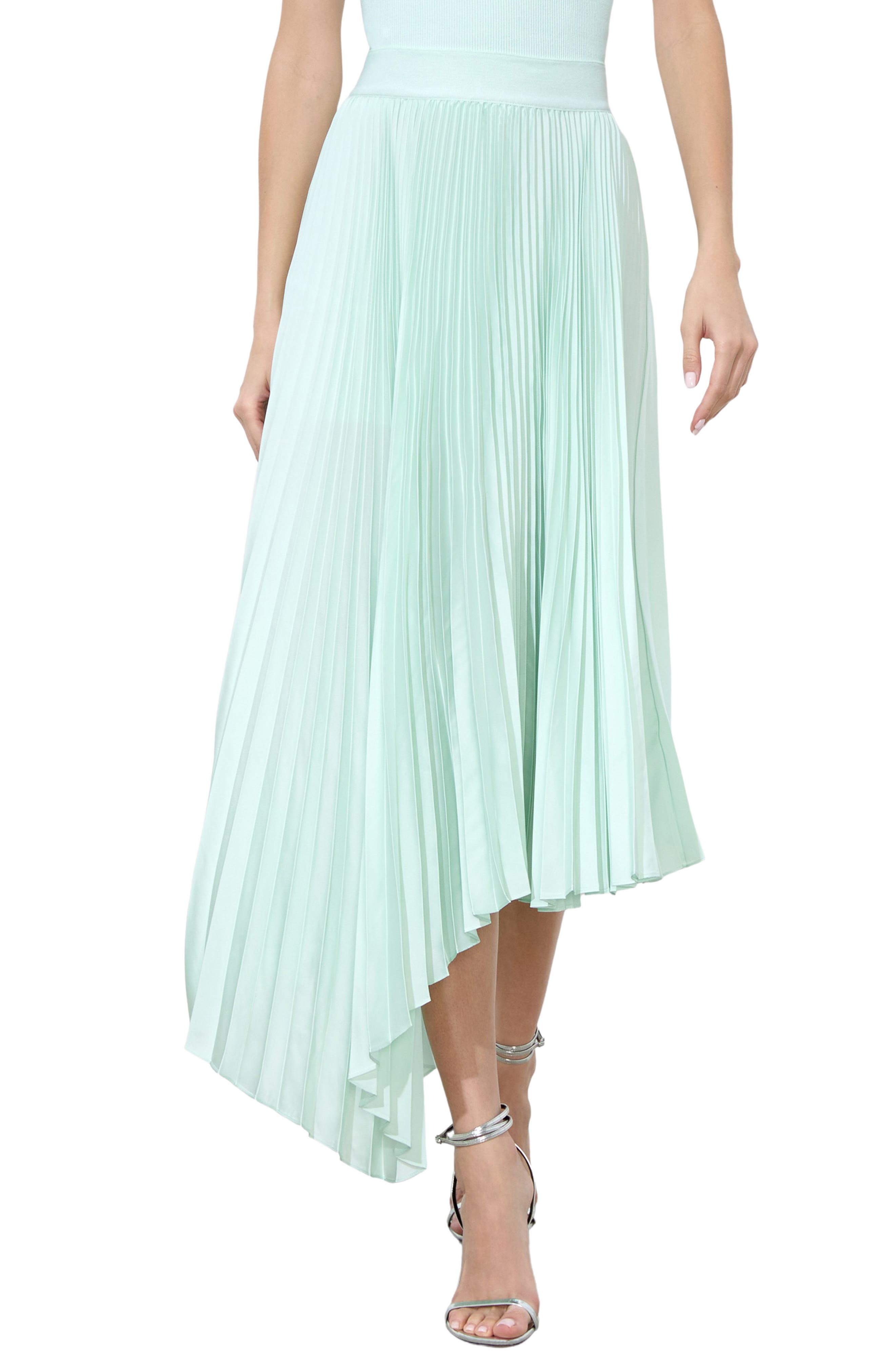 Alice + Olivia Jenara Pleated Asymmetric Skirt in Sea Spray at Nordstrom - 1