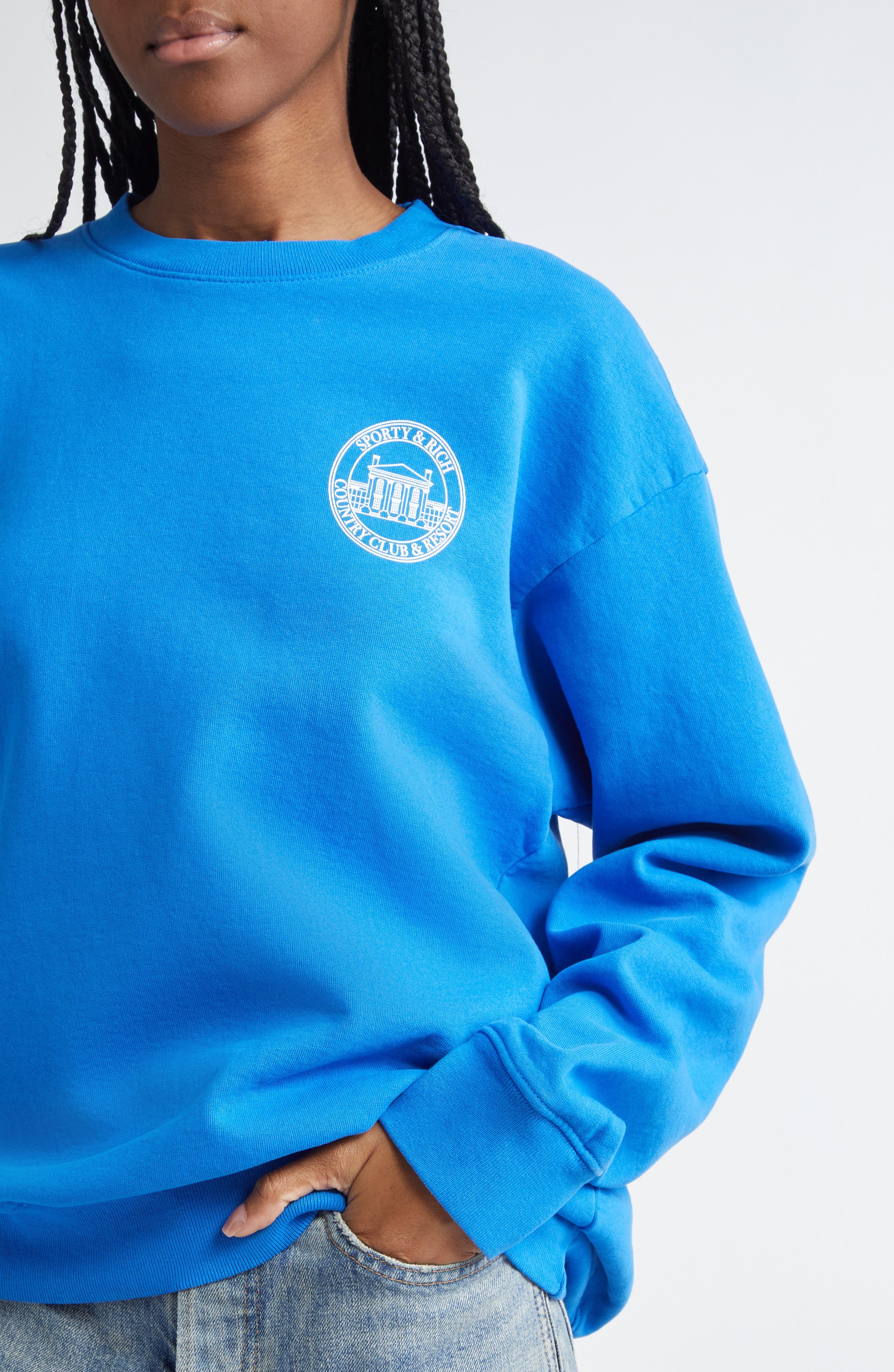 Sporty & Rich Vendome Resort Cotton Crewneck Sweatshirt in Paris Blue at Nordstrom - 4