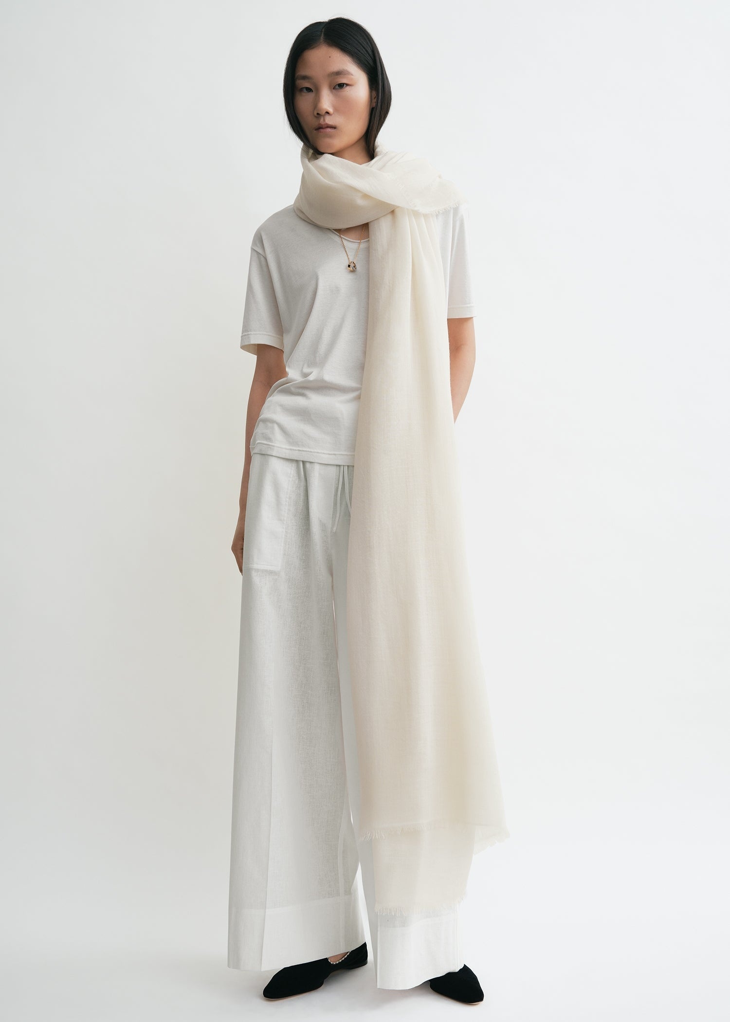 Light wool blanket scarf off-white - 2