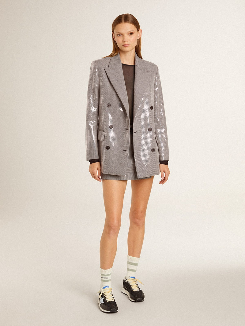 Women's gray mini shorts in houndstooth wool 3