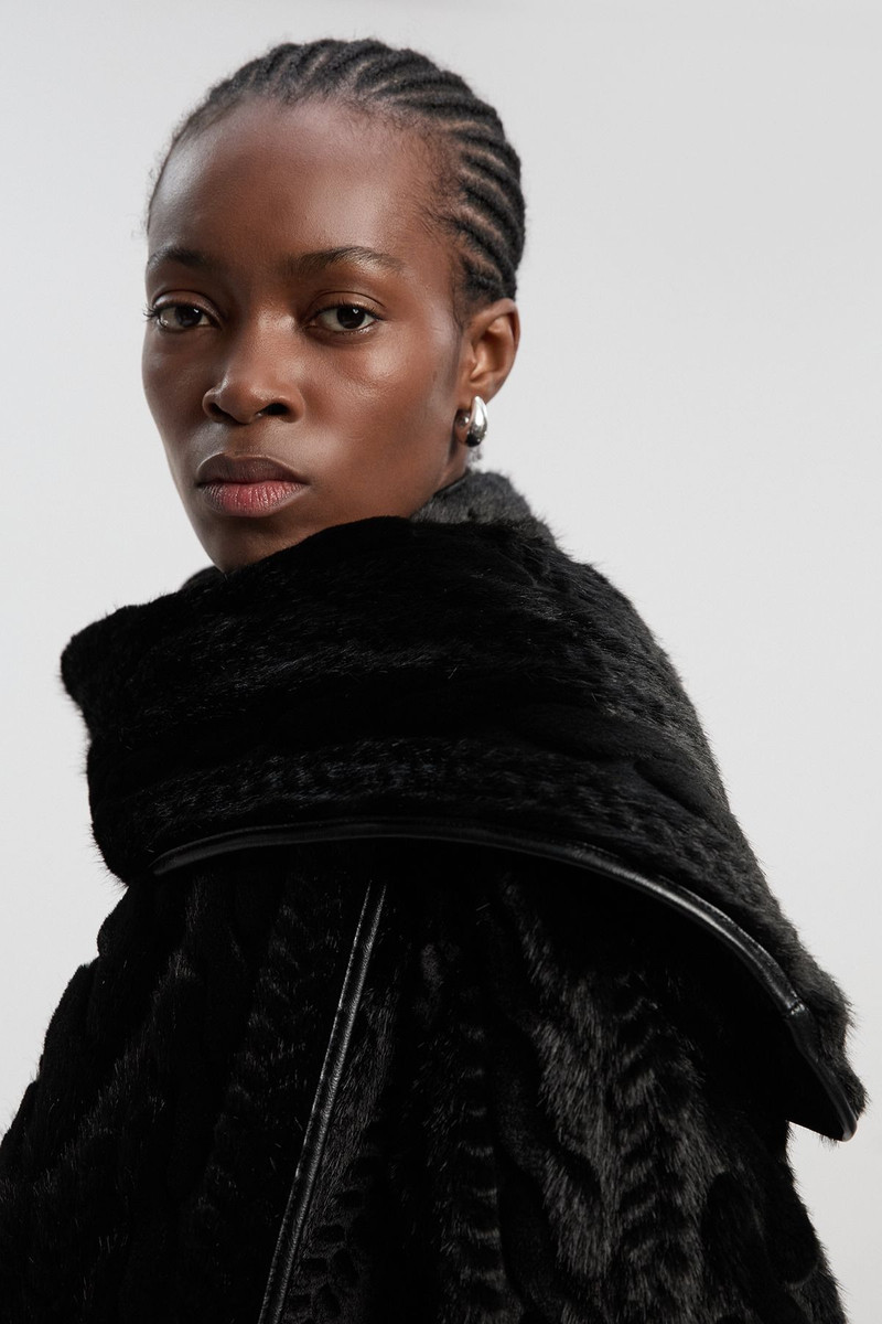 KAREN MILLEN Textured Faux Fur Scarf Neck Coat outlook