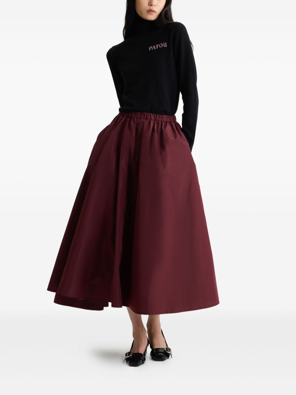 asymmetric faille midi skirt - 2
