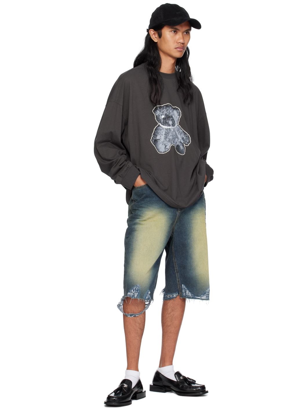 Blue Washed Raw Edge Shorts - 4