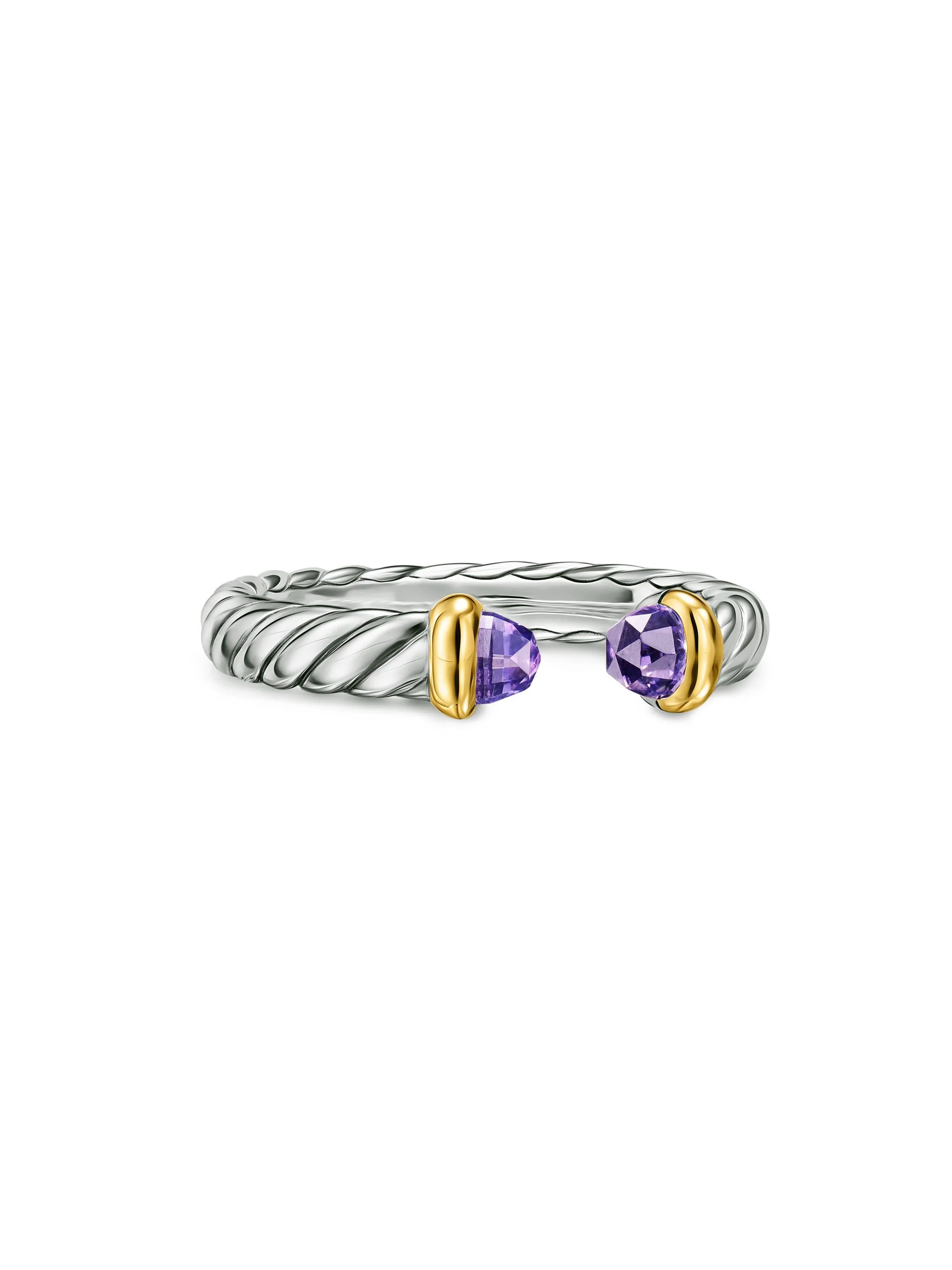 Women's Petite Cable Open Ring in Sterling Silver - Amethyst - 1