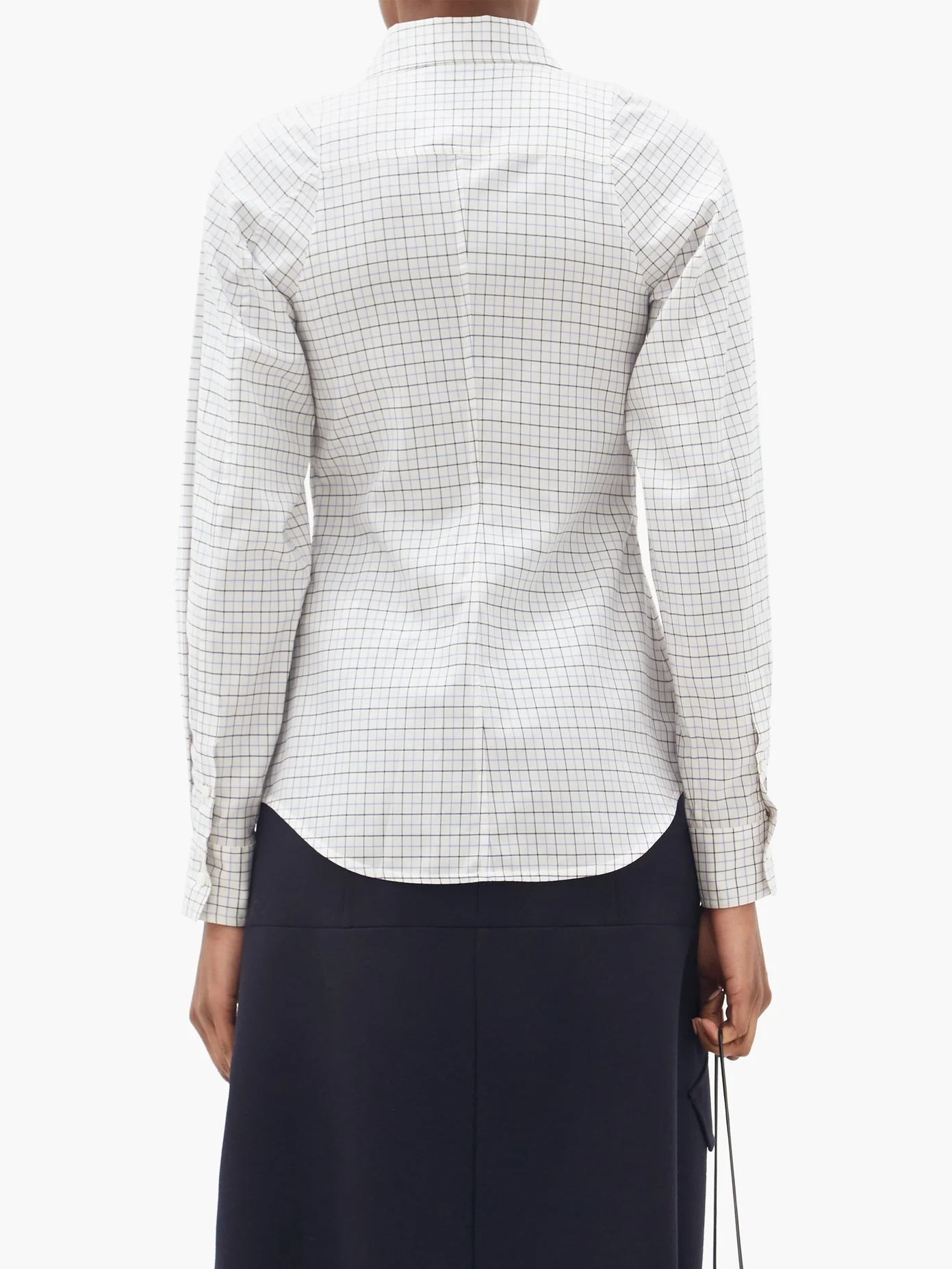 Butterfly-collar checked cotton shirt - 5