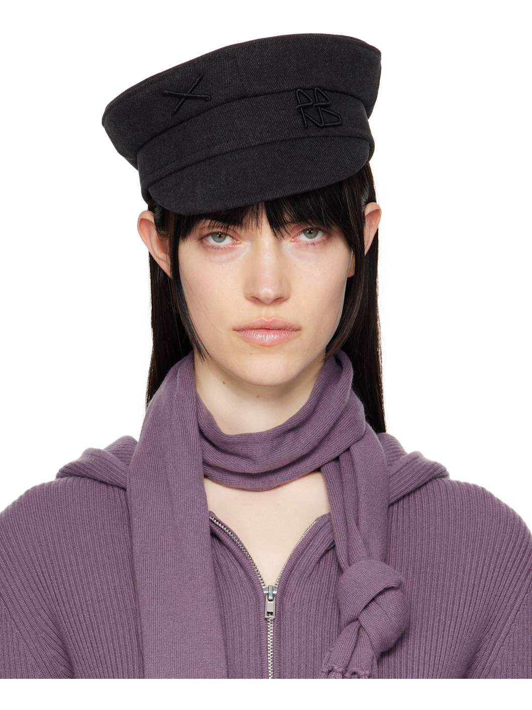 Black Denim Baker Boy Cap - 1