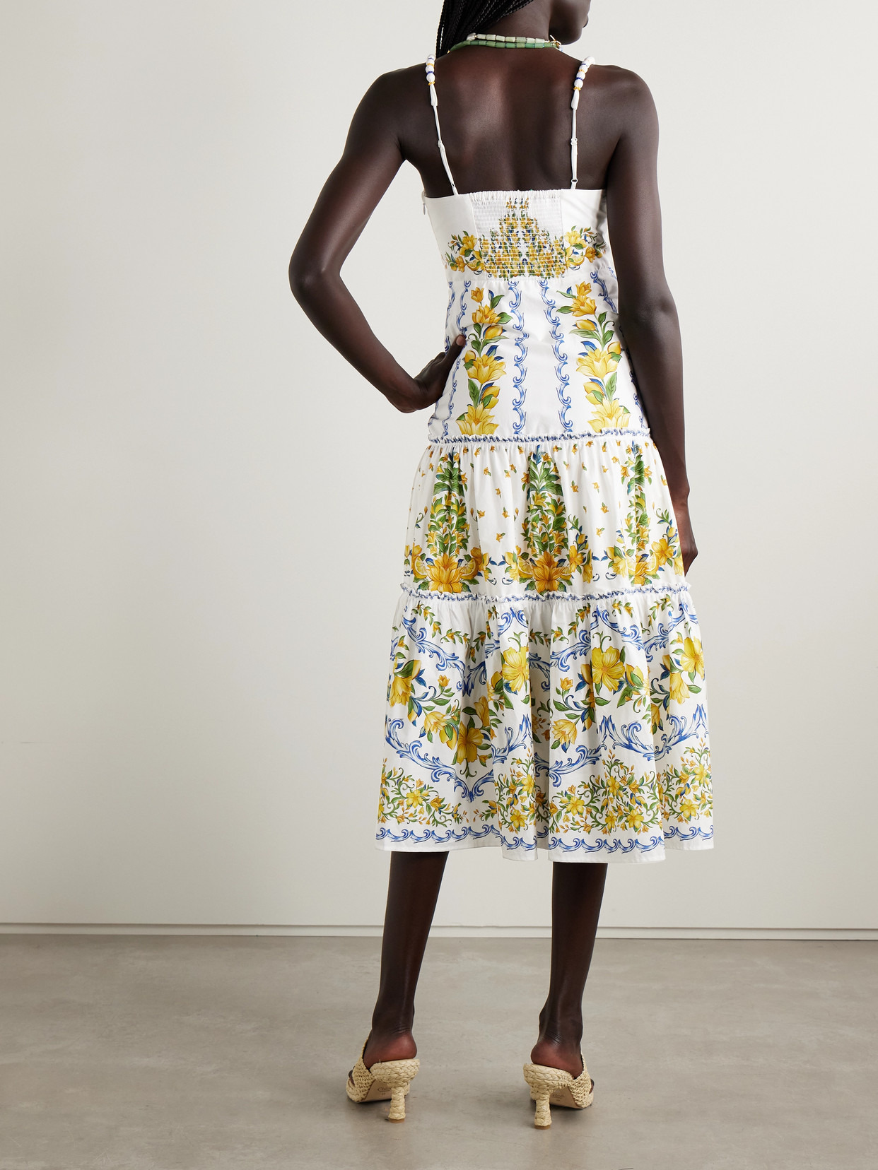 Sicily Tiered Bead-embellished Printed Cotton-poplin Midi Dress - 3